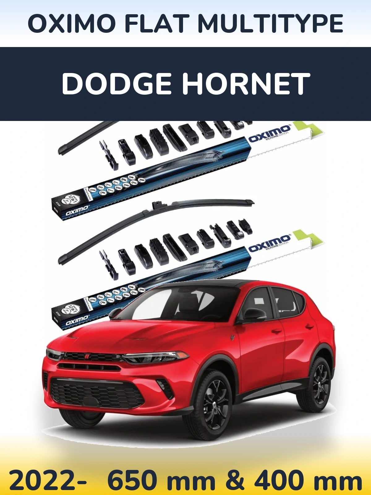 Front wiper blade set Oximo Flat MultiTüüpe 650 & 400 mm for Dodge Hornet 2022-2026
