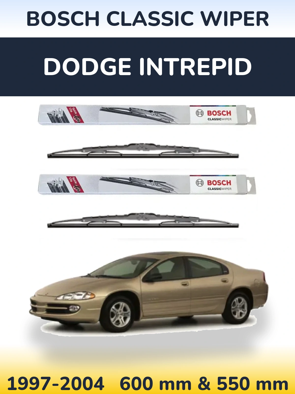 Front wiper blade set BOSCH Classic Wiper 600 & 550 mm for Dodge Intrepid 1997-2004