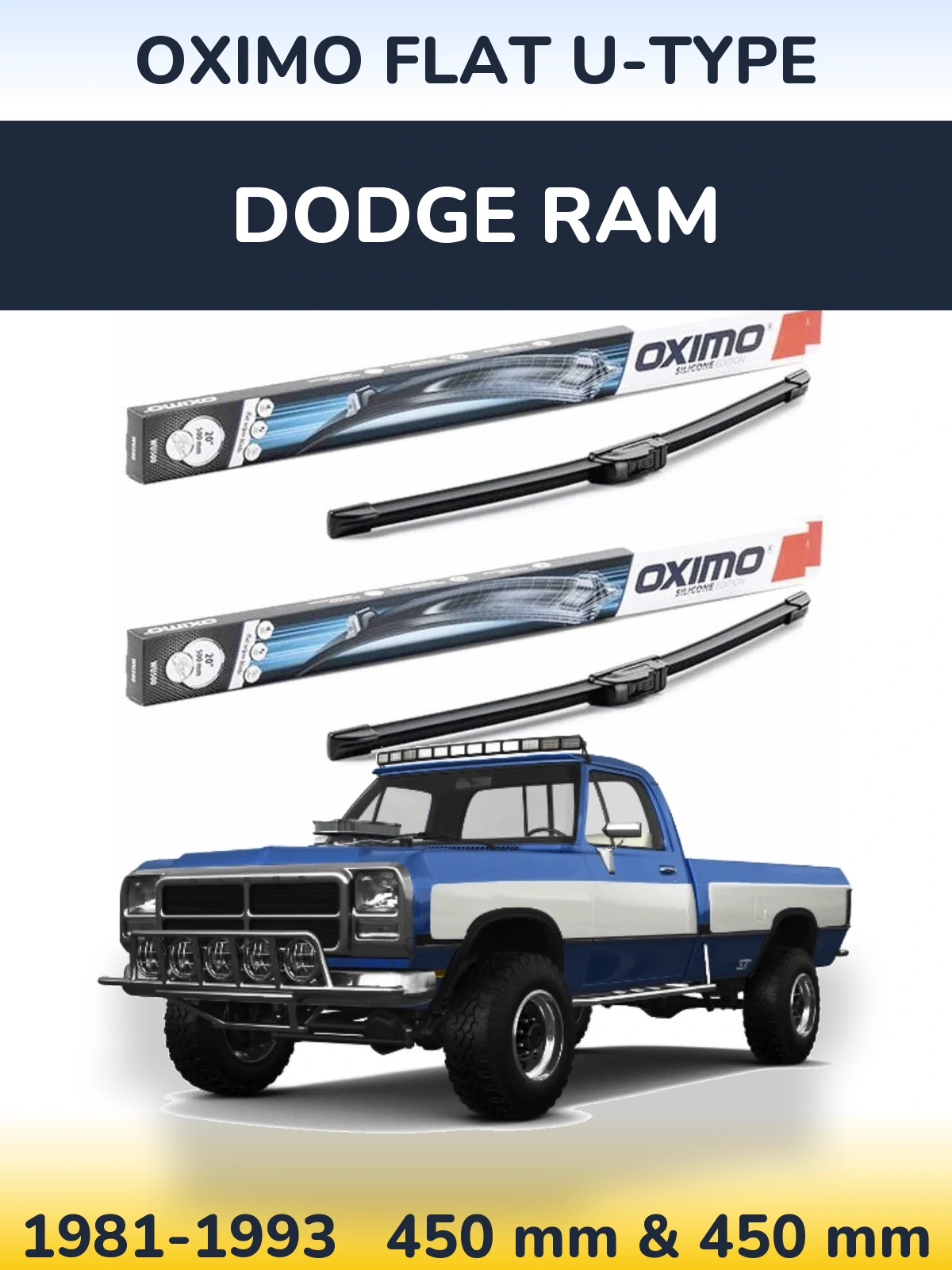 Комплект передних дворников Oximo Flat U-type 450 & 450 мм для Dodge RAM 1981-1993
