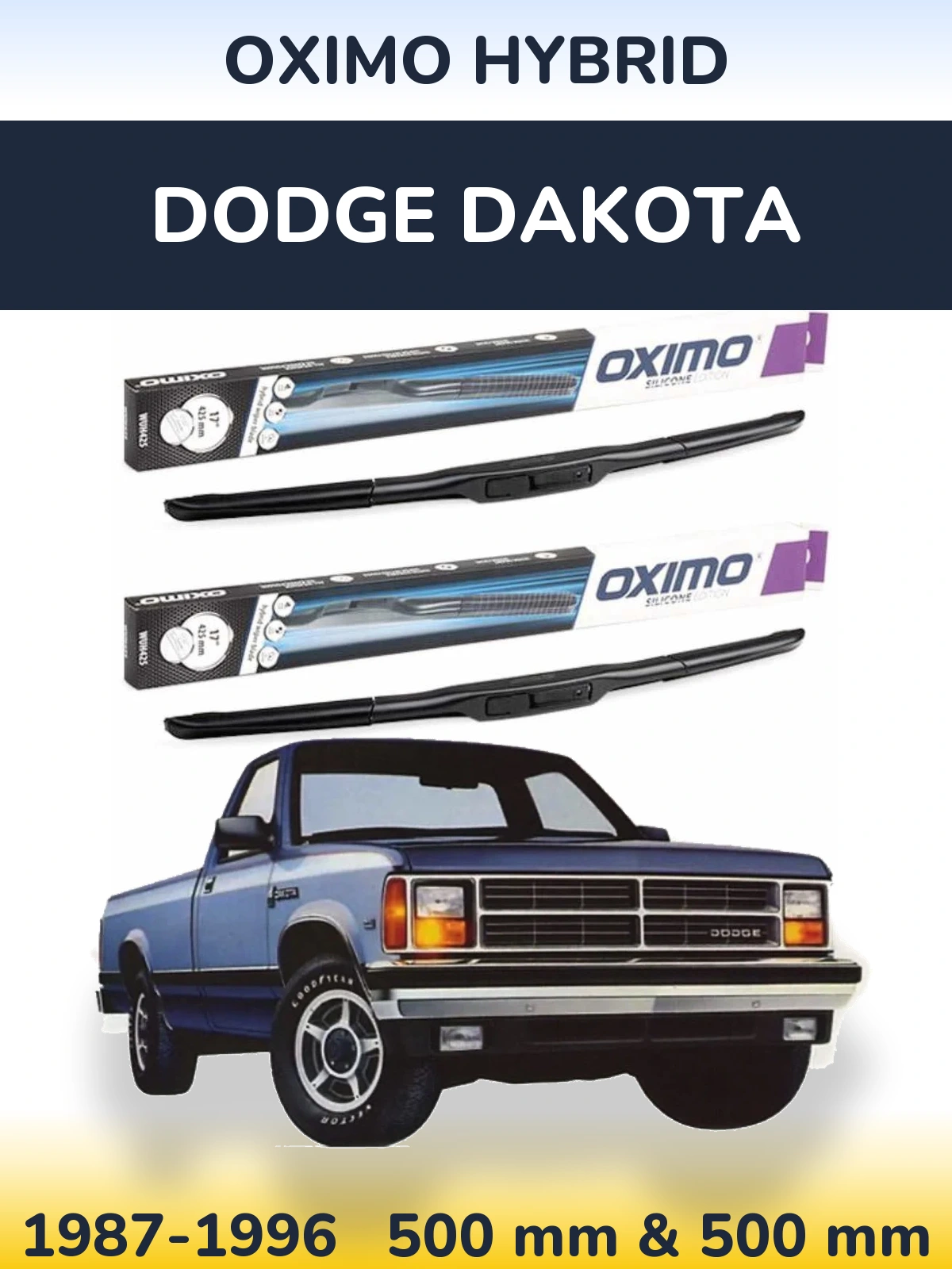 Комплект передних дворников Oximo Hybrid 500 & 500 мм для Dodge Dakota 1987-1996