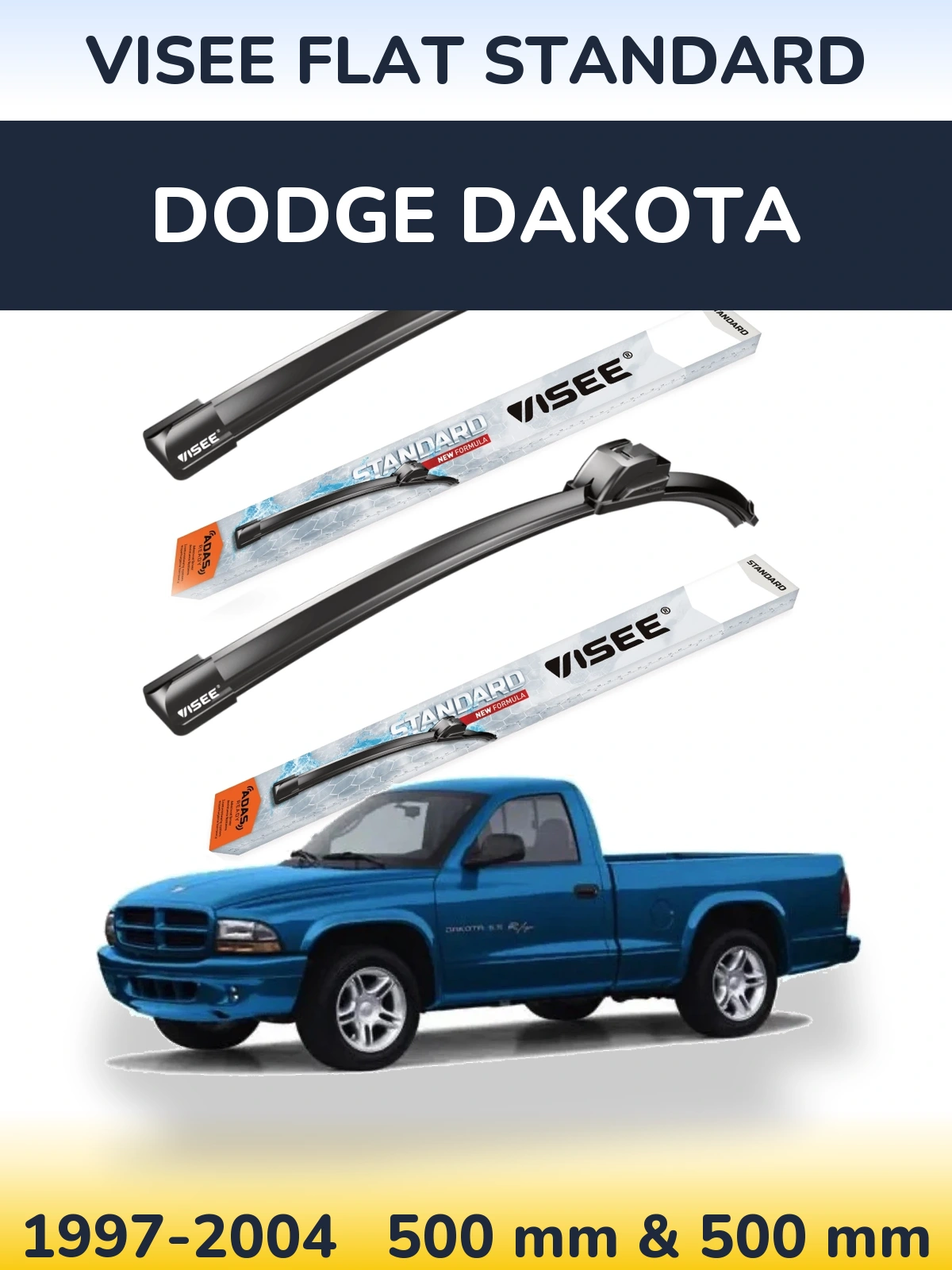Комплект передніх щіток VISEE FLAT STANDARD 500 & 500 мм для Dodge Dakota 1997-2004