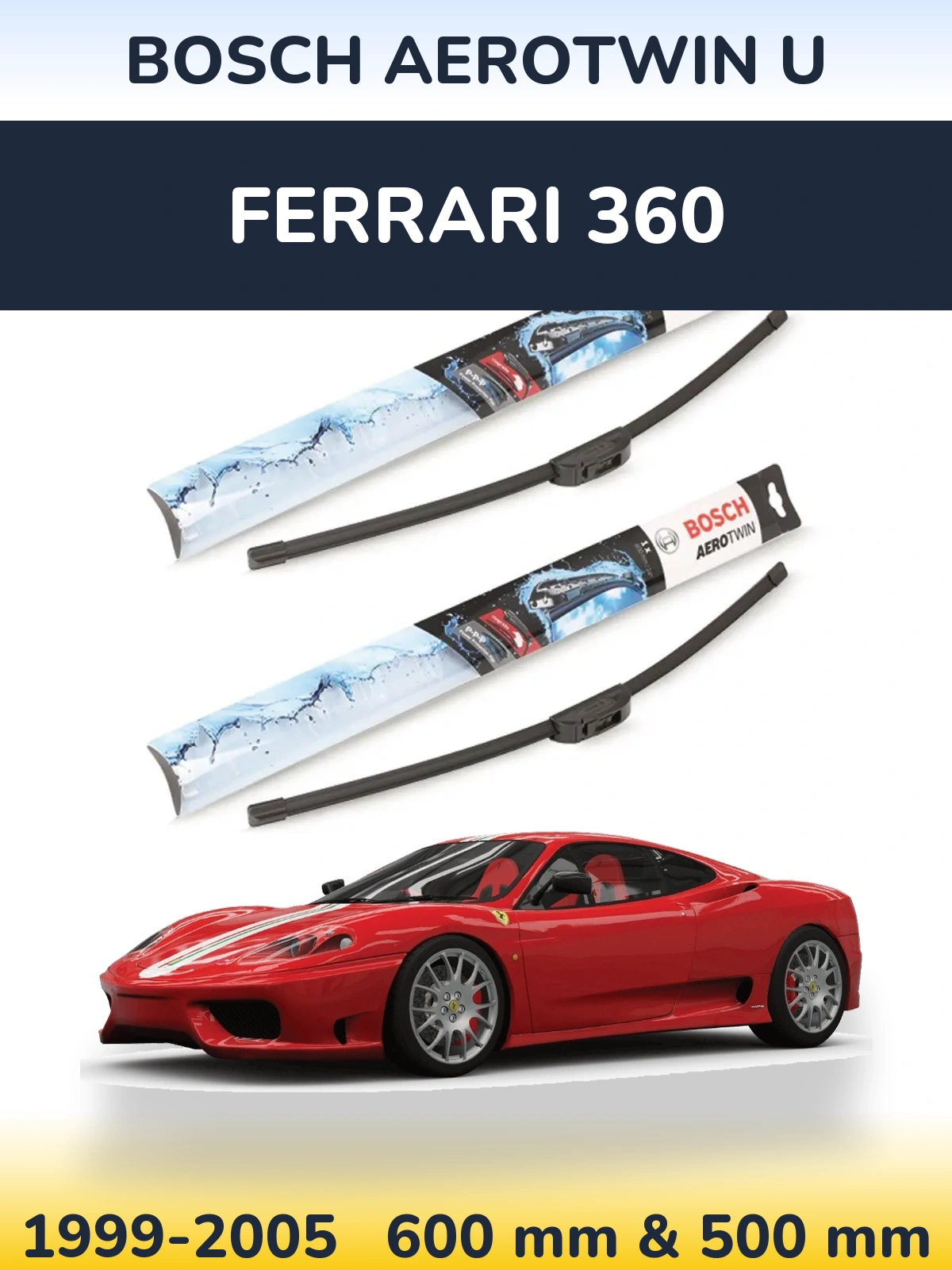 Комплект передніх щіток BOSCH AeroTwin U 600 & 500 мм для Ferrari 360 1999-2005