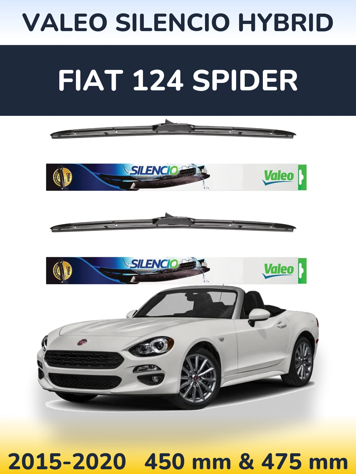 Комплект передніх щіток Valeo Silencio Hybrid 450 & 475 мм для Fiat 124 Spider 2015-2020