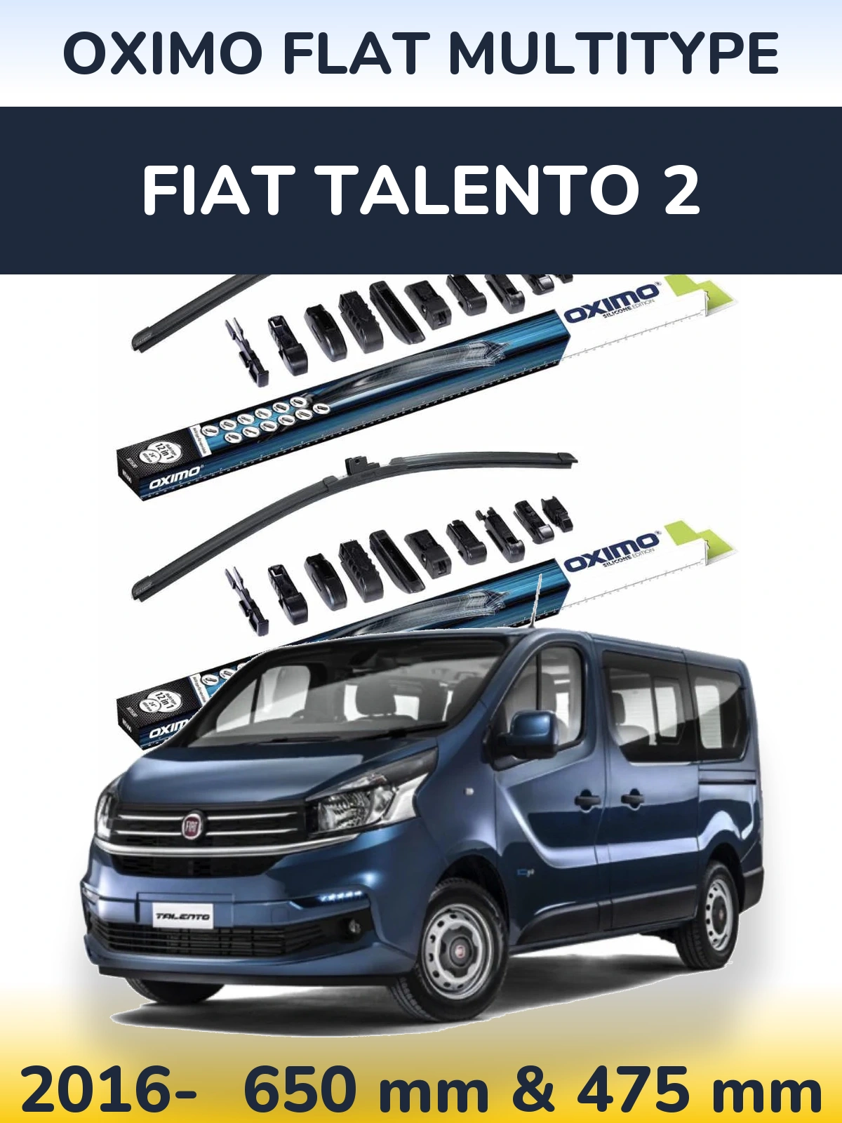 Front wiper blade set Oximo Flat MultiTüüpe 650 & 475 mm for Fiat Talento 2 2016-2026