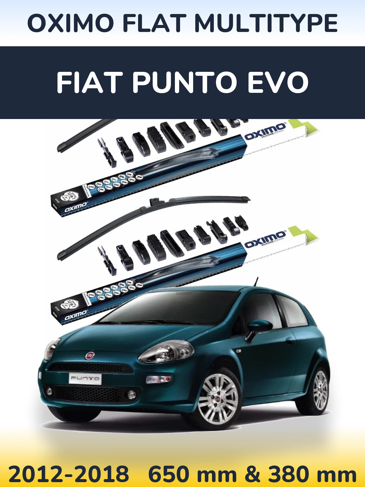Комплект передніх щіток Oximo Flat MultiТипe 650 & 380 мм для Fiat Punto Evo 2012-2018