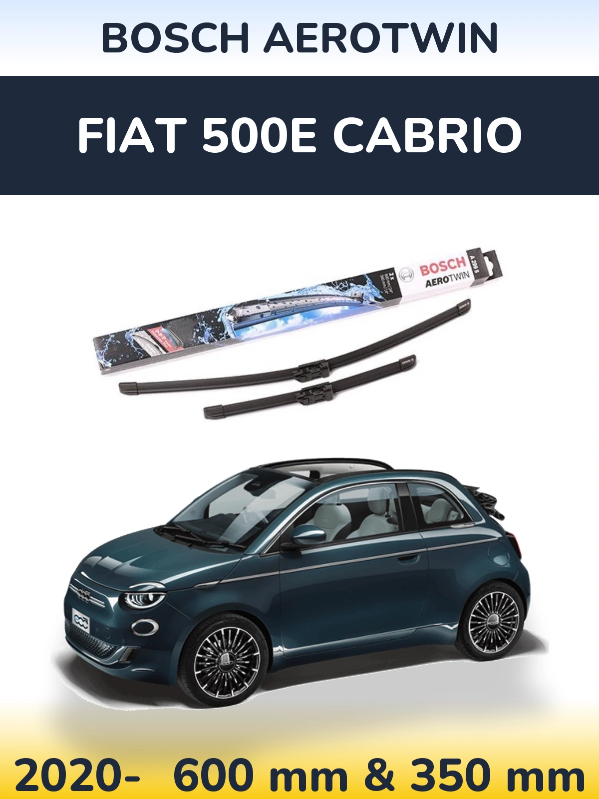 Комплект передних дворников BOSCH AeroTwin 600 & 350 мм для Fiat 500e Cabrio 2020-2026