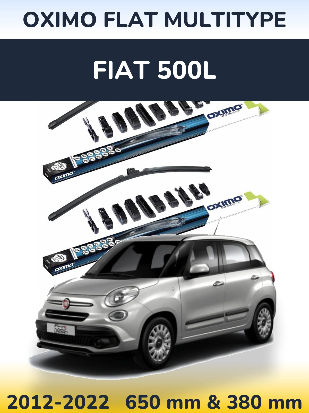 Front wiper blade set Oximo Flat MultiTüüpe 650 & 380 mm for Fiat 500L 2012-2022