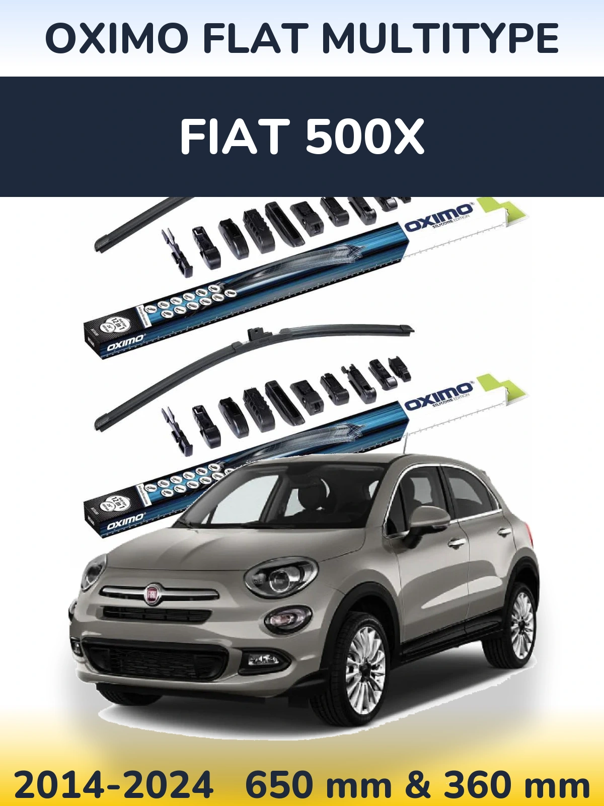 Комплект передних дворников Oximo Flat MultiТипe 650 & 350 мм для Fiat 500X 2014-2024