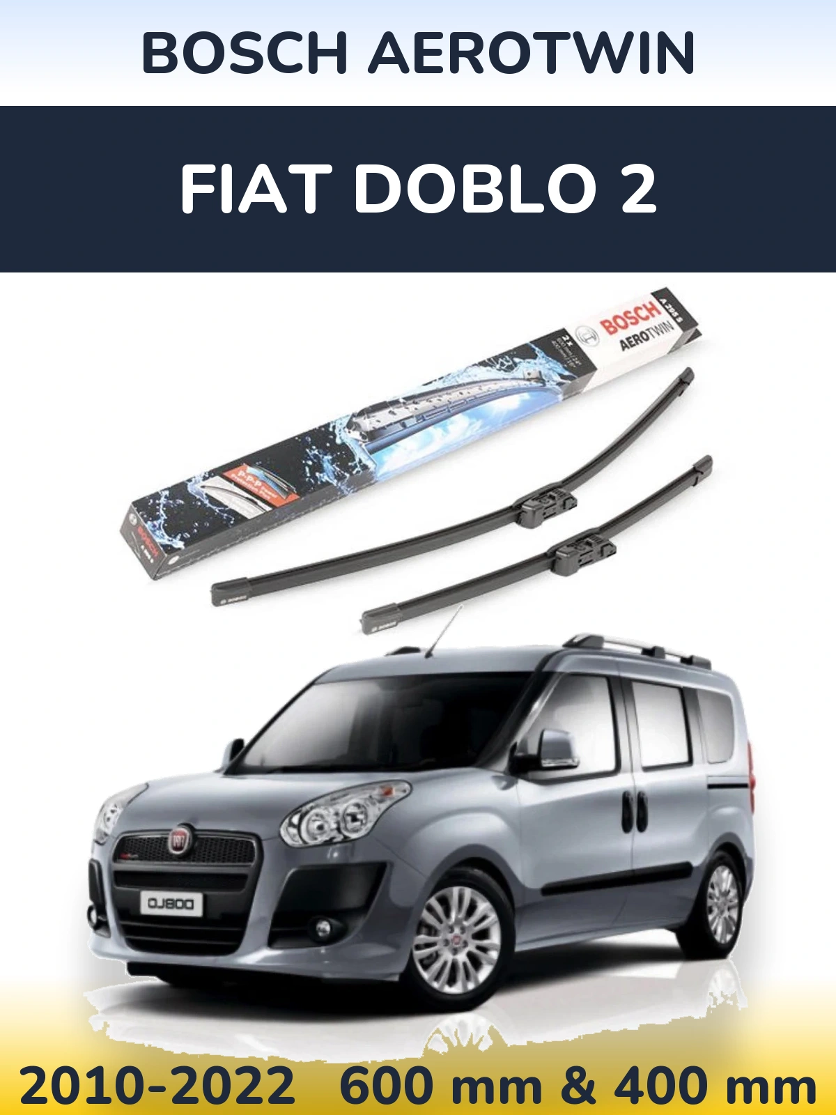Комплект передніх щіток BOSCH AeroTwin 600 & 400 мм для Fiat Doblo 2 2010-2022