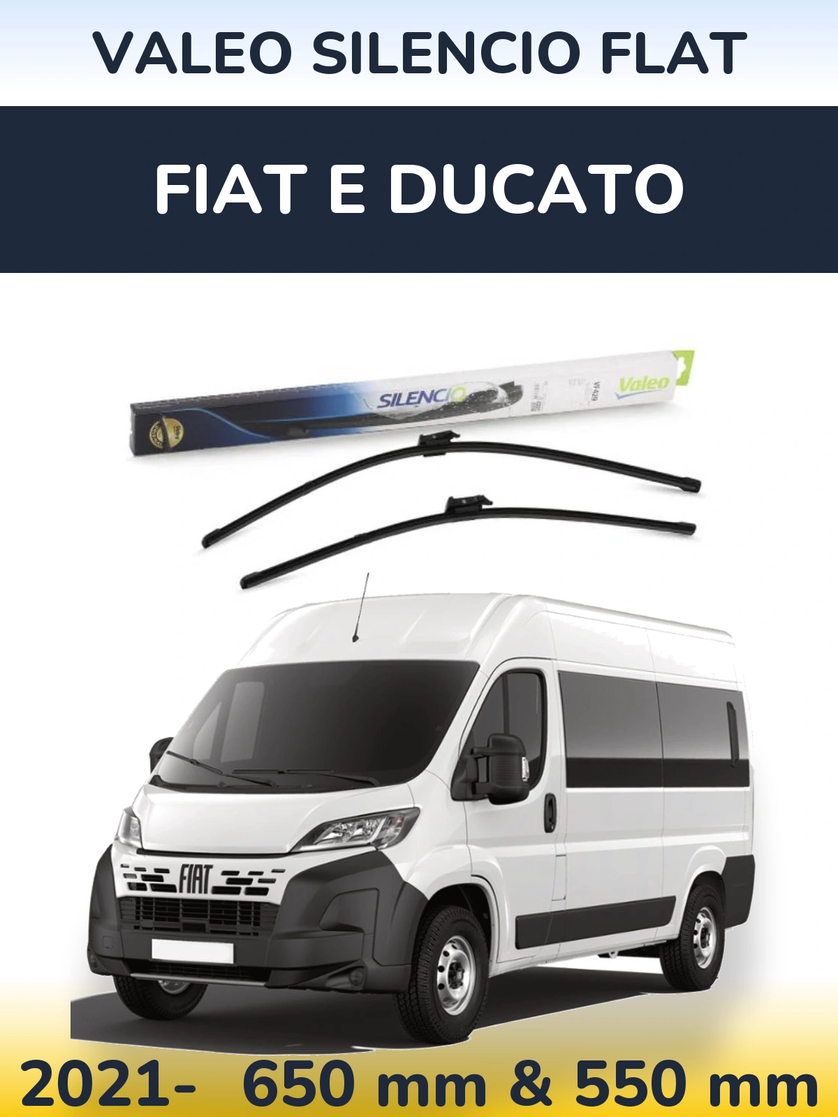 Комплект передних дворников Valeo Silencio Flat 650 & 550 мм для Fiat E Ducato 2021-2026
