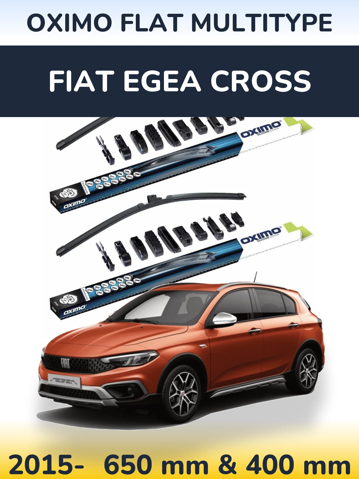 Front wiper blade set Oximo Flat MultiTüüpe 650 & 400 mm for Fiat Egea Cross 2015-2026