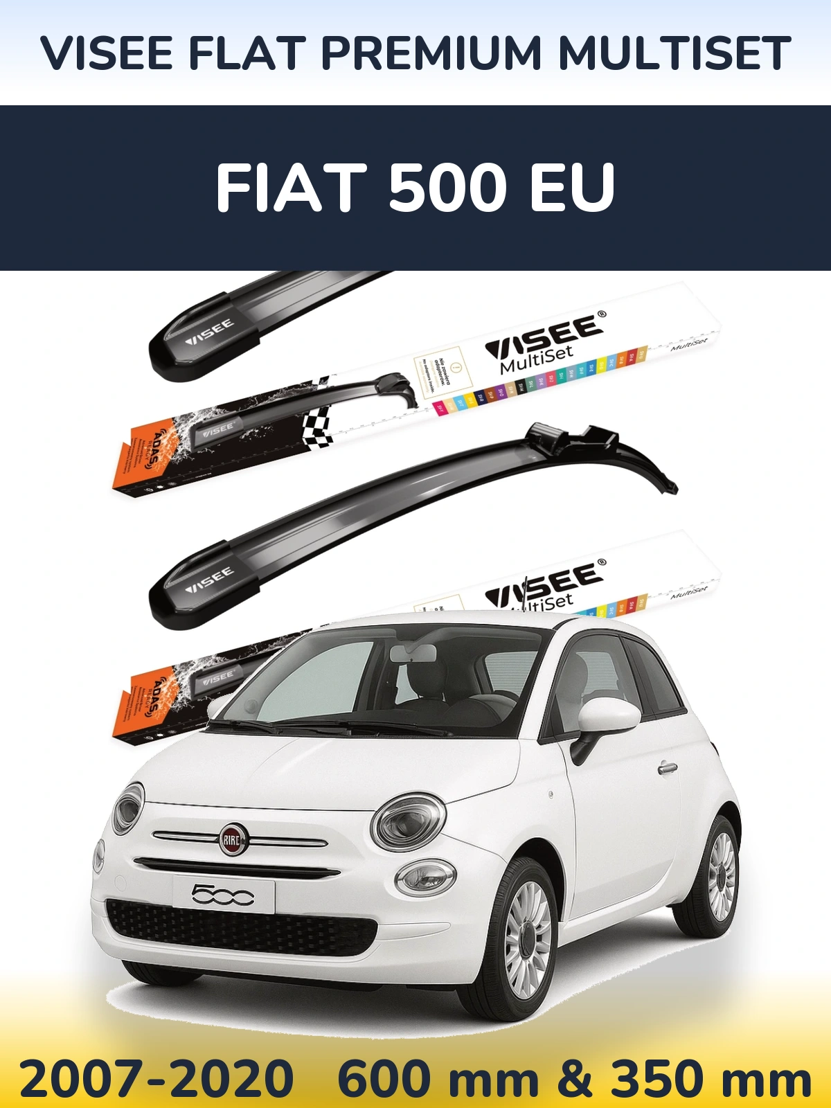 Комплект передніх щіток VISEE FLAT PREMIUM MultiSet 600 & 350 мм для Fiat 500 EU 2007-2020