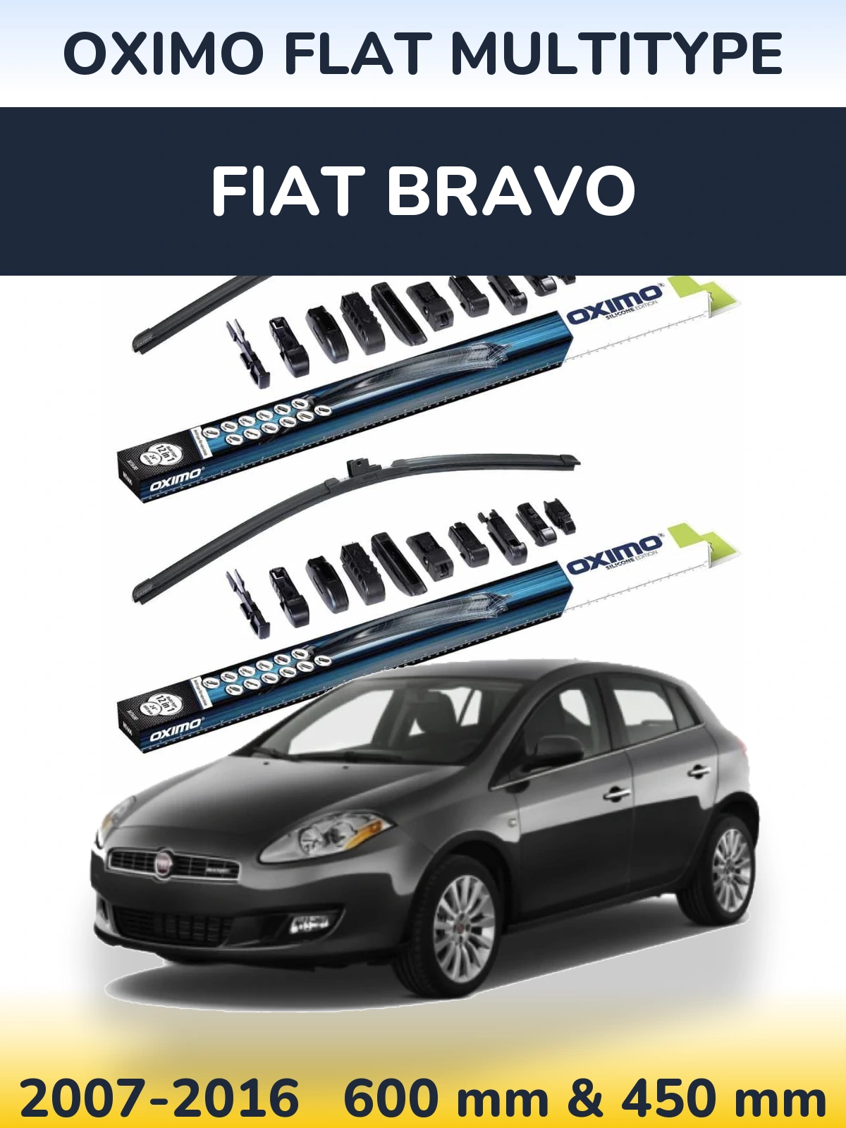 Front wiper blade set Oximo Flat MultiTüüpe 600 & 450 mm for Fiat Bravo 2007-2016