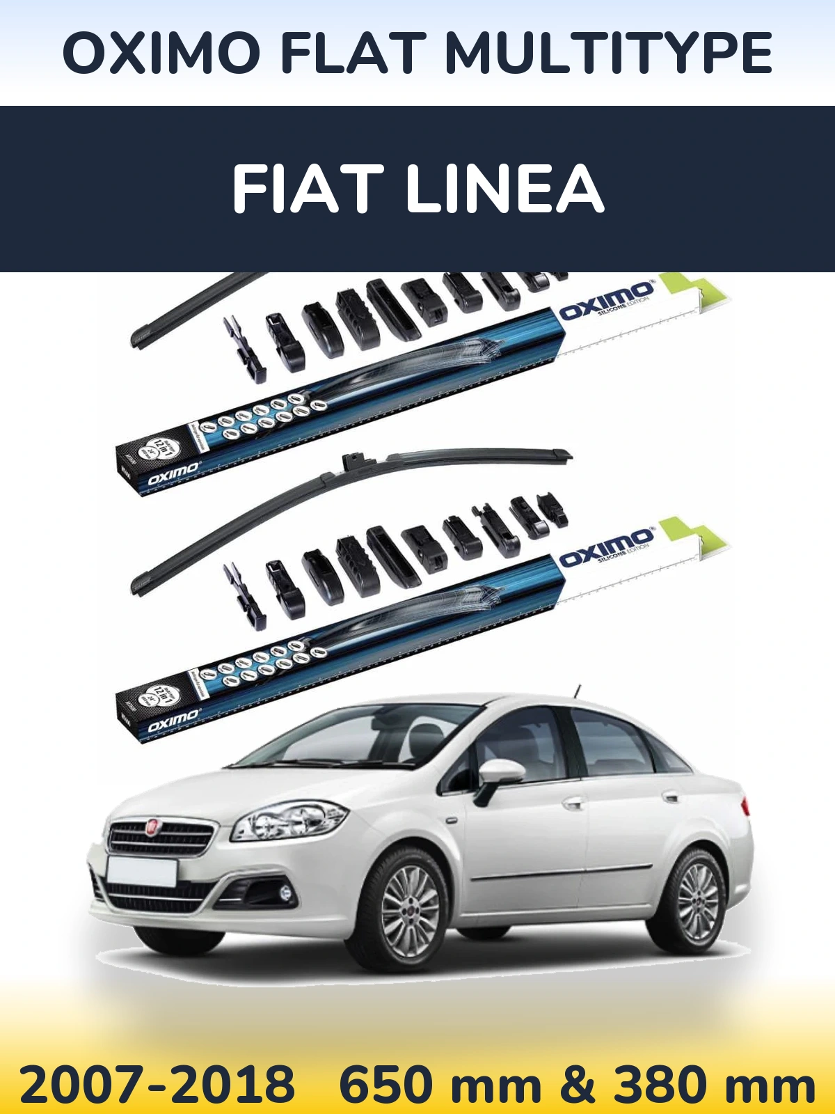 Front wiper blade set Oximo Flat MultiTüüpe 650 & 380 mm for Fiat Linea 2007-2018