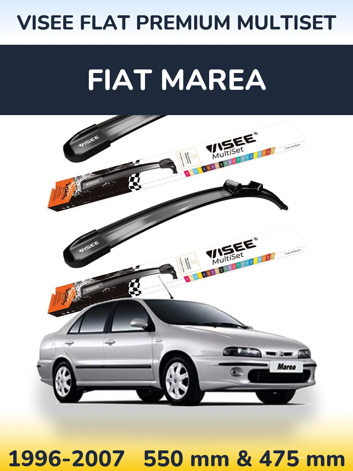 Комплект передніх щіток VISEE FLAT PREMIUM MultiSet 550 & 475 мм для Fiat Marea 1996-2007