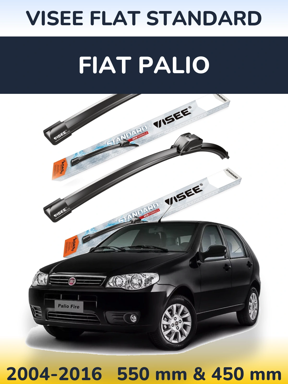 Комплект передніх щіток VISEE FLAT STANDARD 550 & 450 мм для Fiat Palio 2004-2016