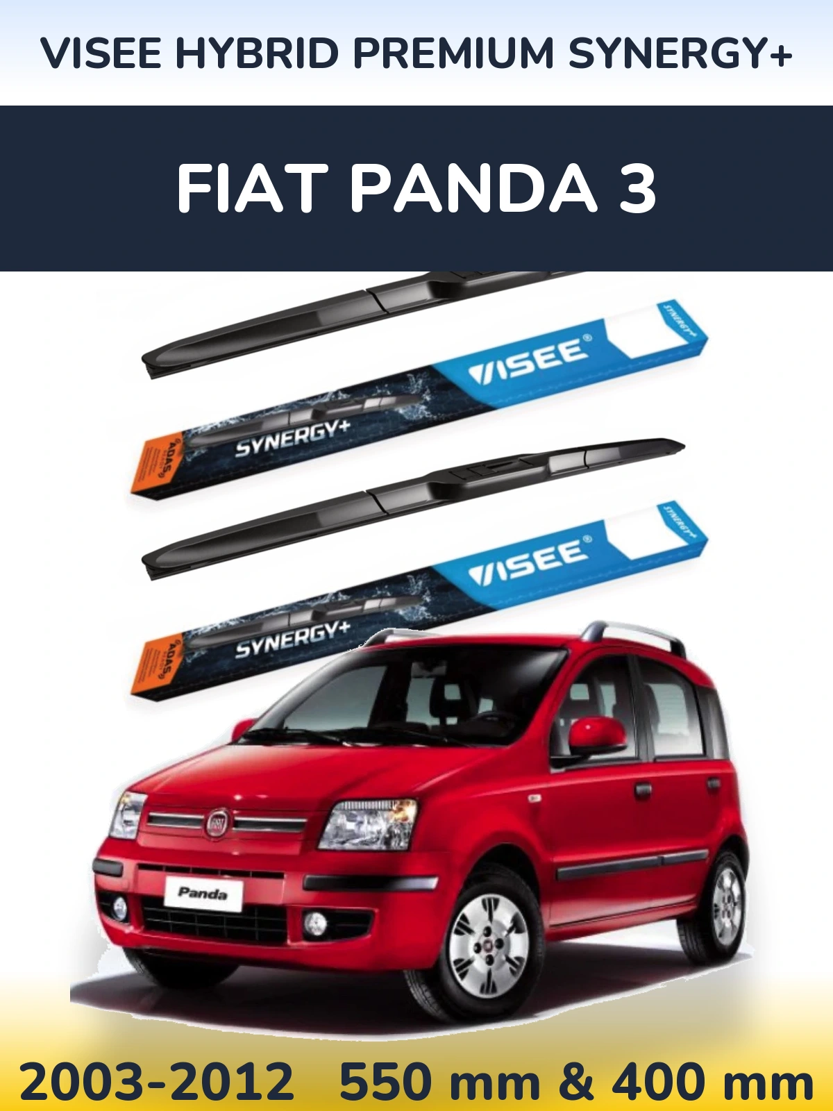Front wiper blade set VISEE HYBRID PREMIUM SYNERGY+ 550 & 400 mm for Fiat Panda 3 2003-2012