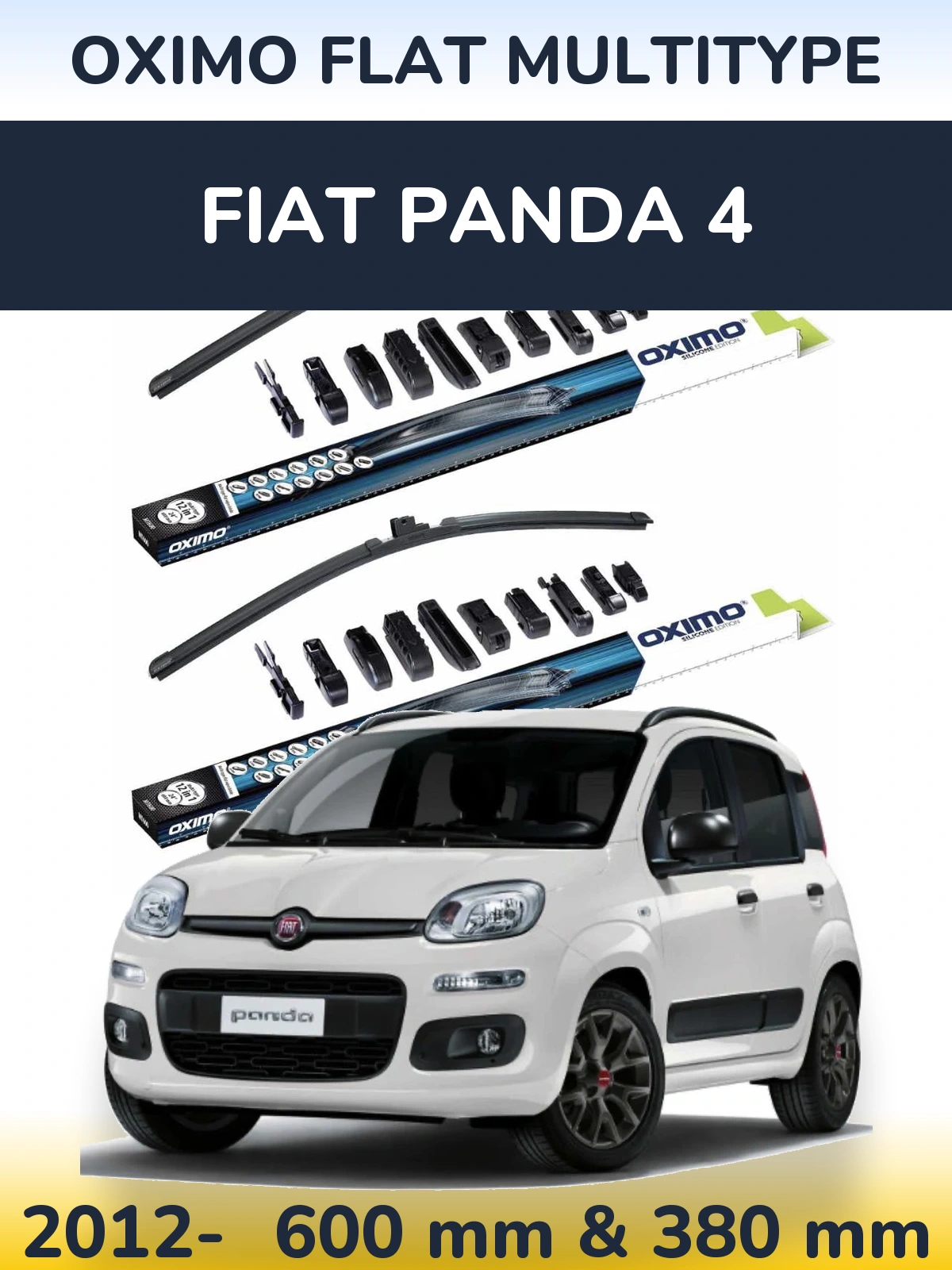 Front wiper blade set Oximo Flat MultiTüüpe 600 & 380 mm for Fiat Panda 4 2012-2026