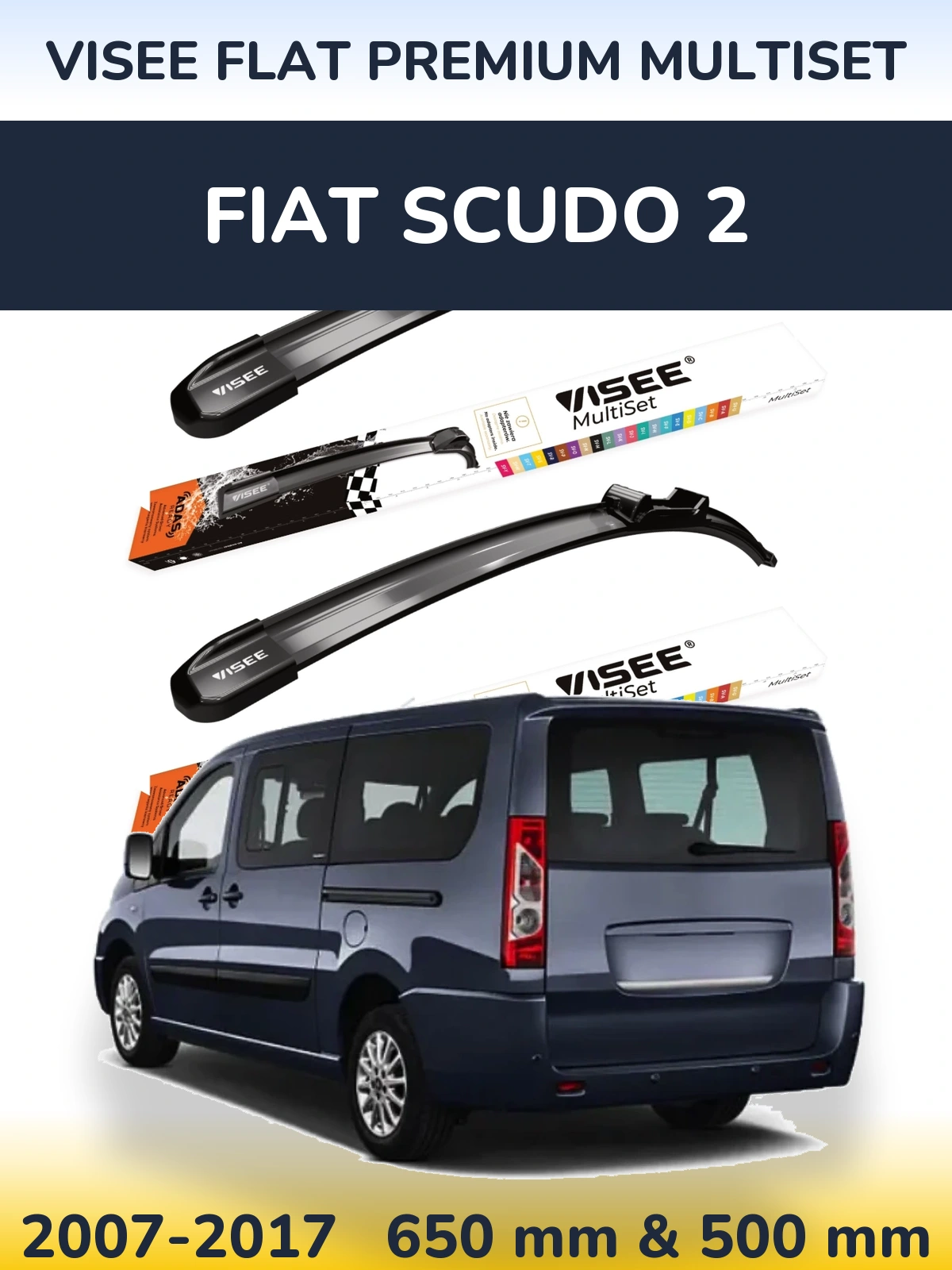 Комплект передних дворников VISEE FLAT PREMIUM MultiSet 650 & 500 мм для Fiat Scudo 2 2007-2017