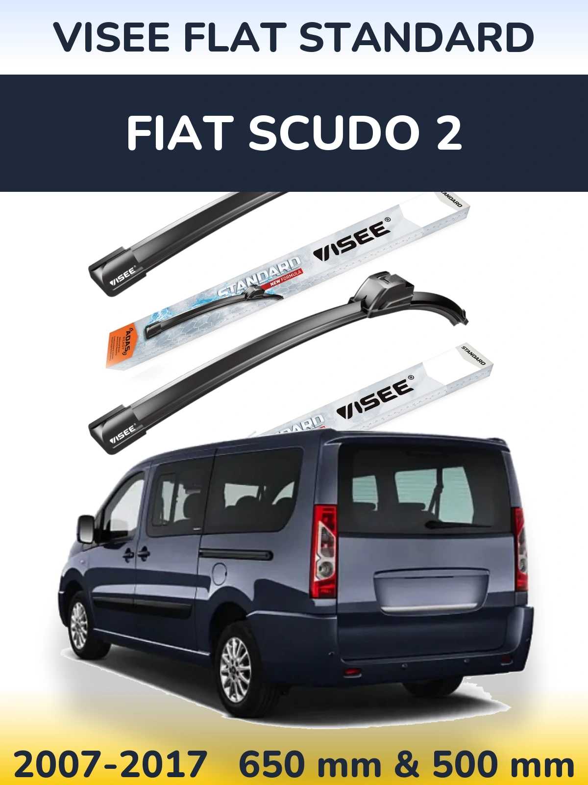 Комплект передних дворников VISEE FLAT STANDARD 650 & 500 мм для Fiat Scudo 2 2007-2017