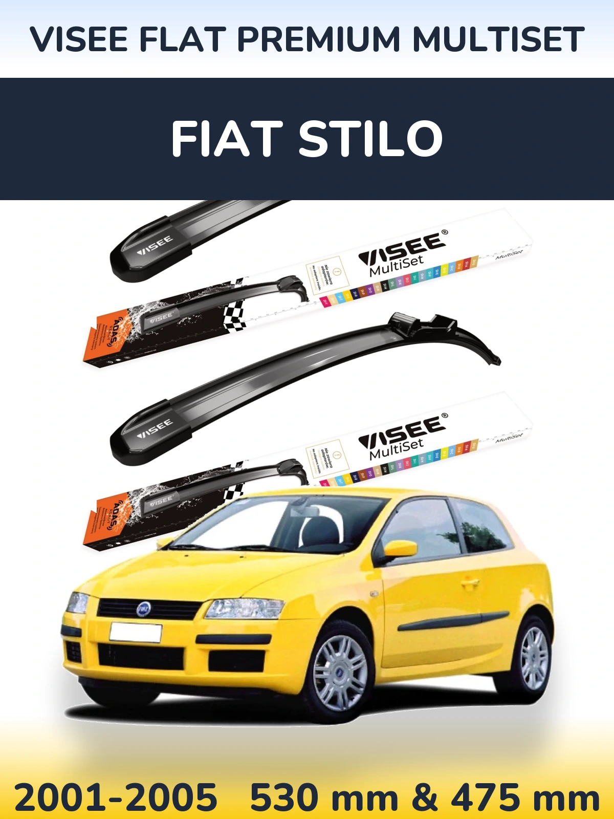 Комплект передніх щіток VISEE FLAT PREMIUM MultiSet 530 & 475 мм для Fiat Stilo 2001-2005