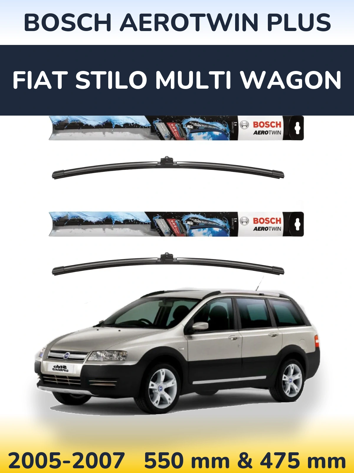 Комплект передніх щіток BOSCH AeroTwin Plus 550 & 475 мм для Fiat Stilo Multi Wagon 2005-2007