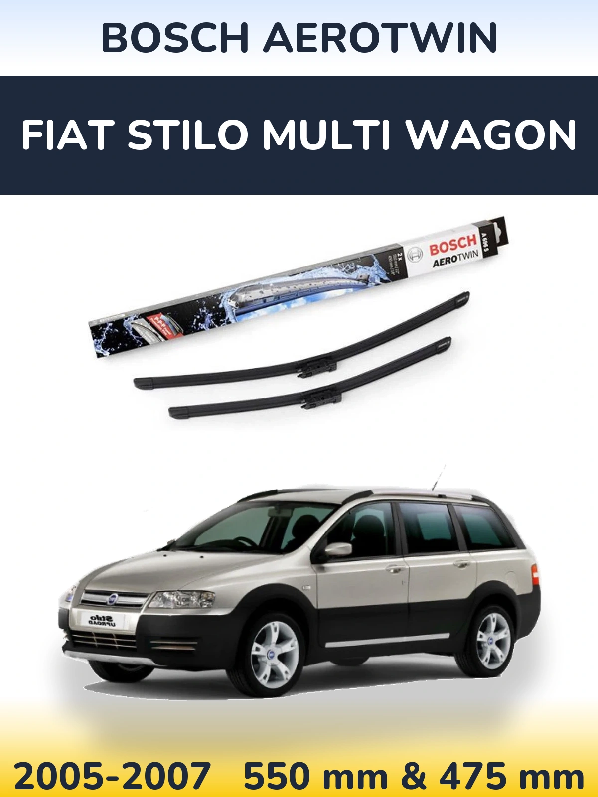 Комплект передніх щіток BOSCH AeroTwin 550 & 450 мм для Fiat Stilo Multi Wagon 2005-2007