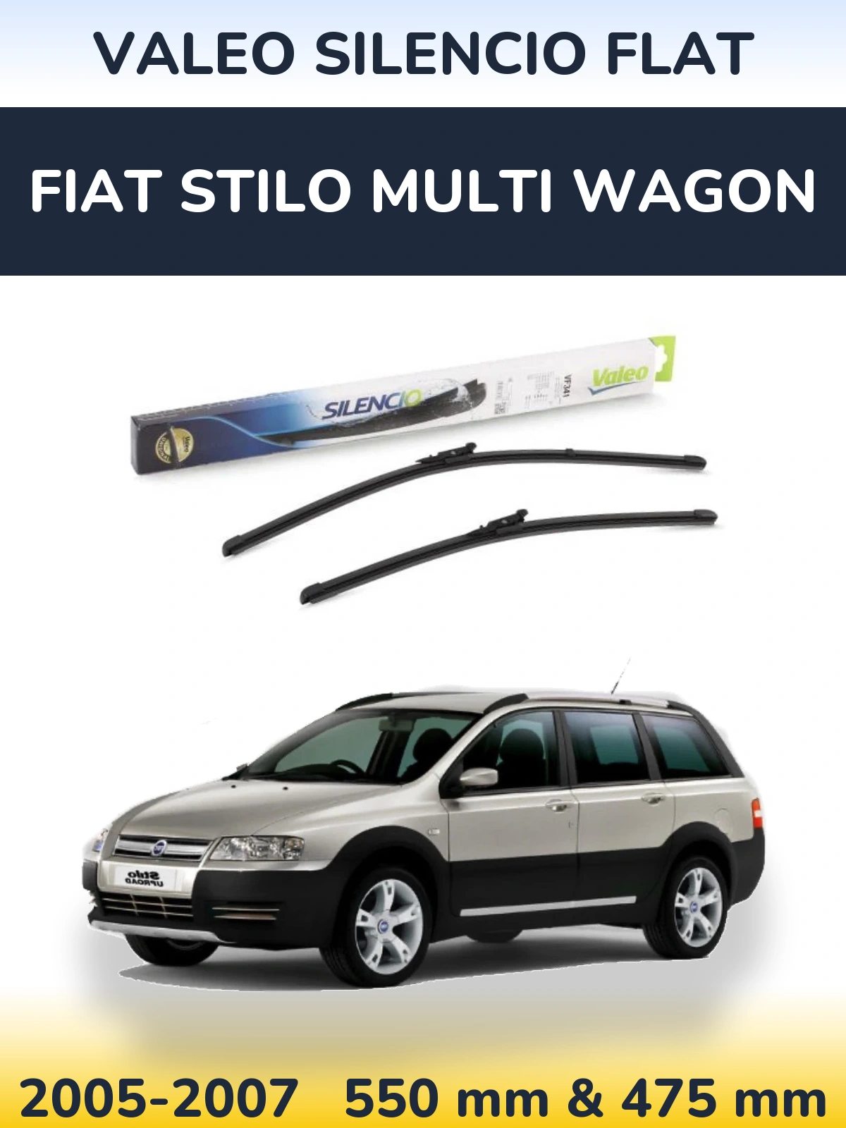 Комплект передніх щіток Valeo Silencio Flat 550 & 450 мм для Fiat Stilo Multi Wagon 2005-2007