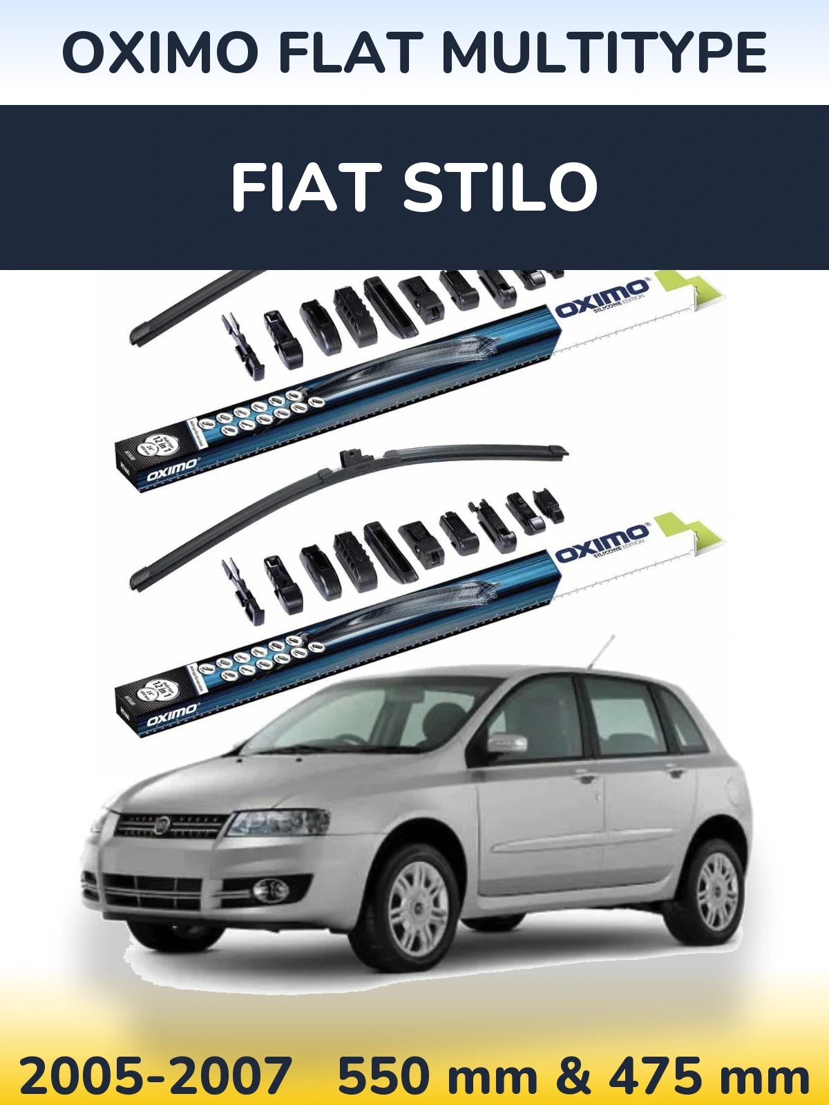 Front wiper blade set Oximo Flat MultiTüüpe 550 & 475 mm for Fiat Stilo 2005-2007