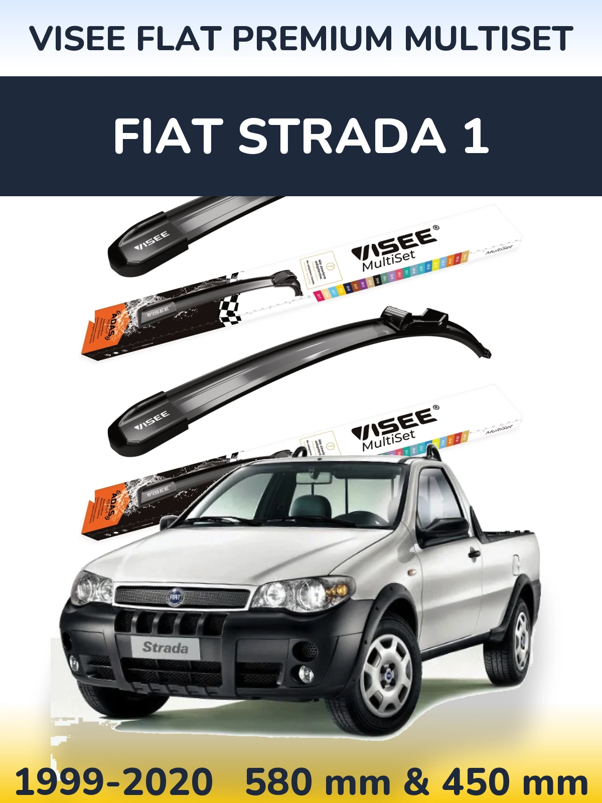 Комплект передних дворников VISEE FLAT PREMIUM MultiSet 580 & 450 мм для Fiat Strada 1 1999-2020