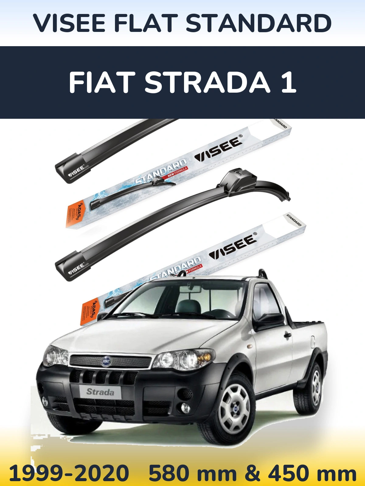 Комплект передніх щіток VISEE FLAT STANDARD 580 & 450 мм для Fiat Strada 1 1999-2020