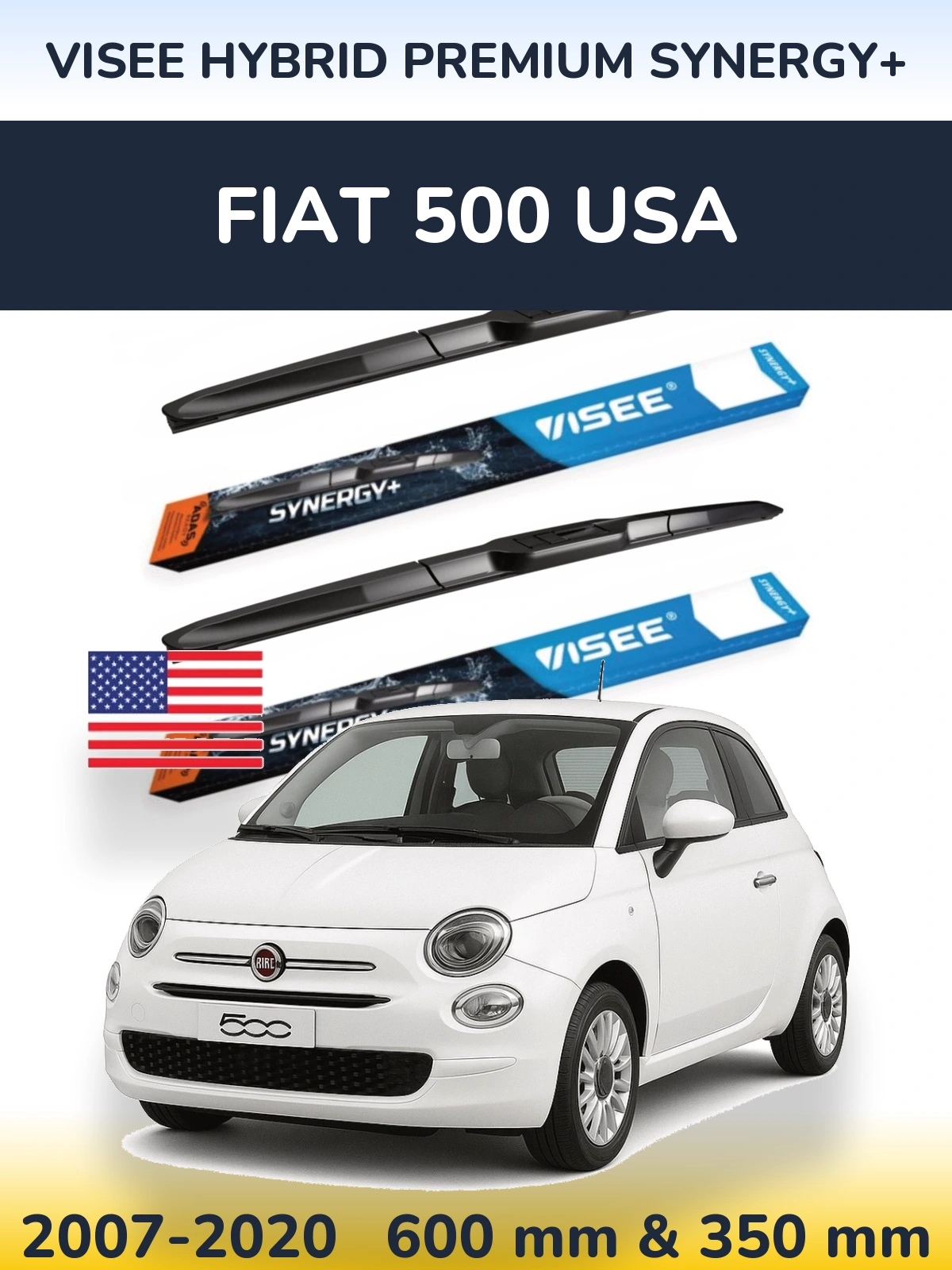 Комплект передніх щіток VISEE HYBRID PREMIUM SYNERGY+ 600 & 350 мм для Fiat 500 USA 2007-2020