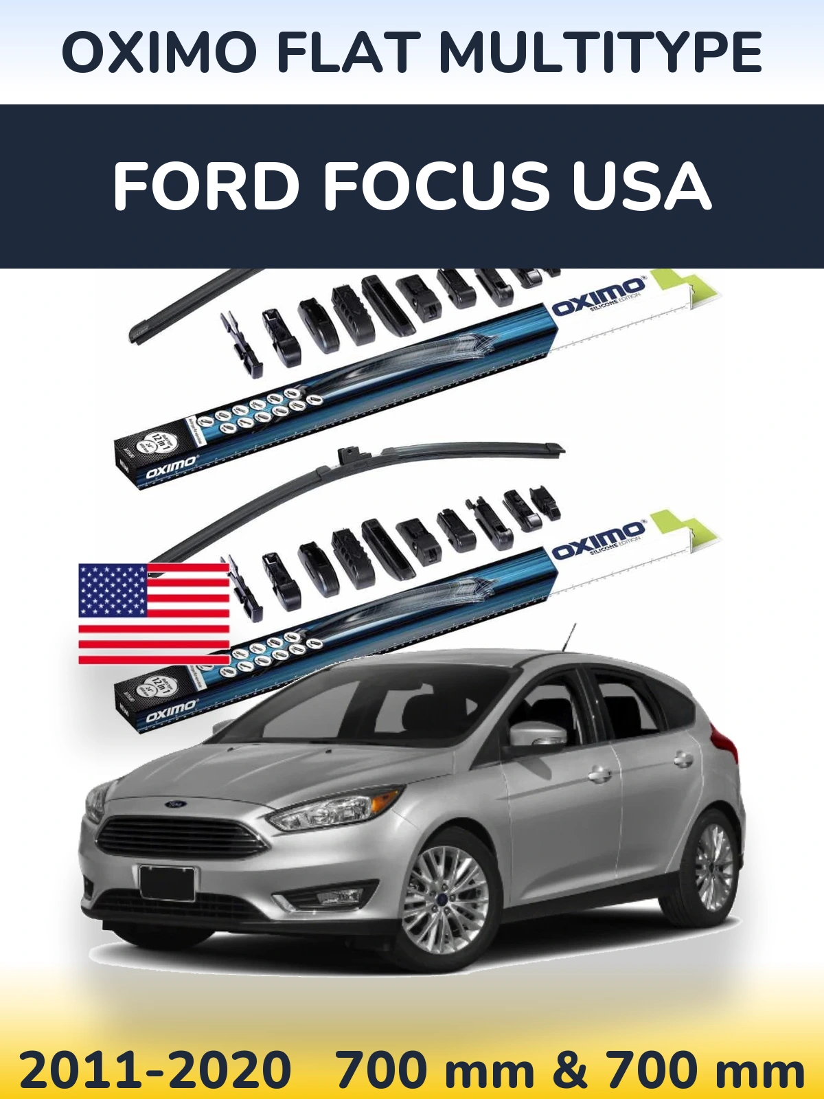 Front wiper blade set Oximo Flat MultiTüüpe 700 & 700 mm for Ford Focus USA 2011-2020
