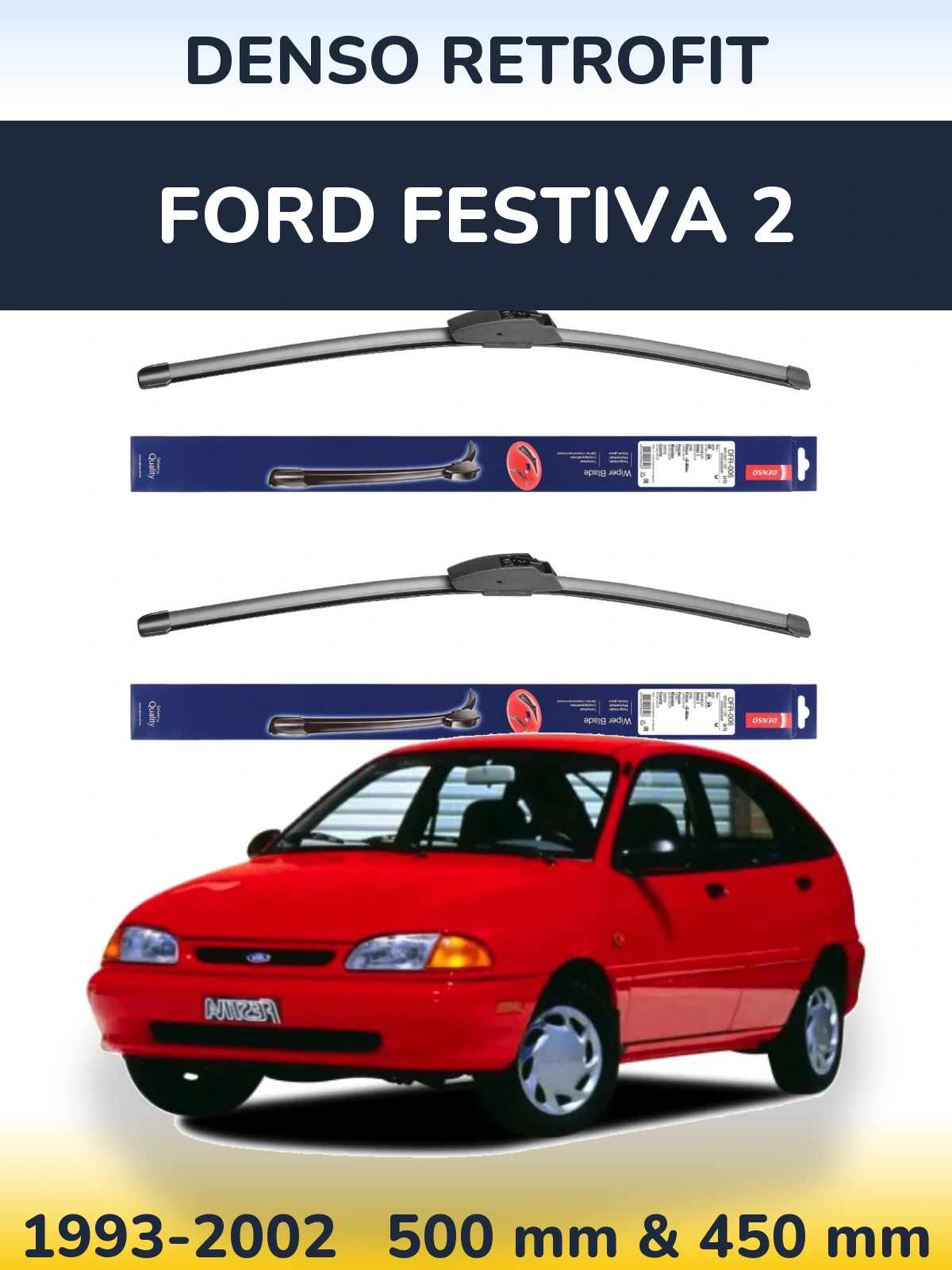 Комплект передніх щіток Denso Retrofit 500 & 450 мм для Ford Festiva 2 1993-2002