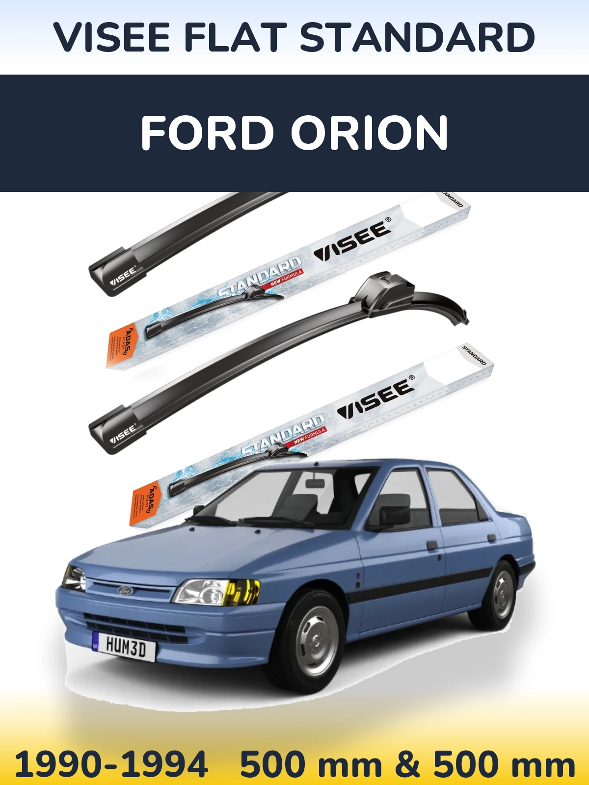 Комплект передних дворников VISEE FLAT STANDARD 500 & 500 мм для Ford Orion 1990-1994