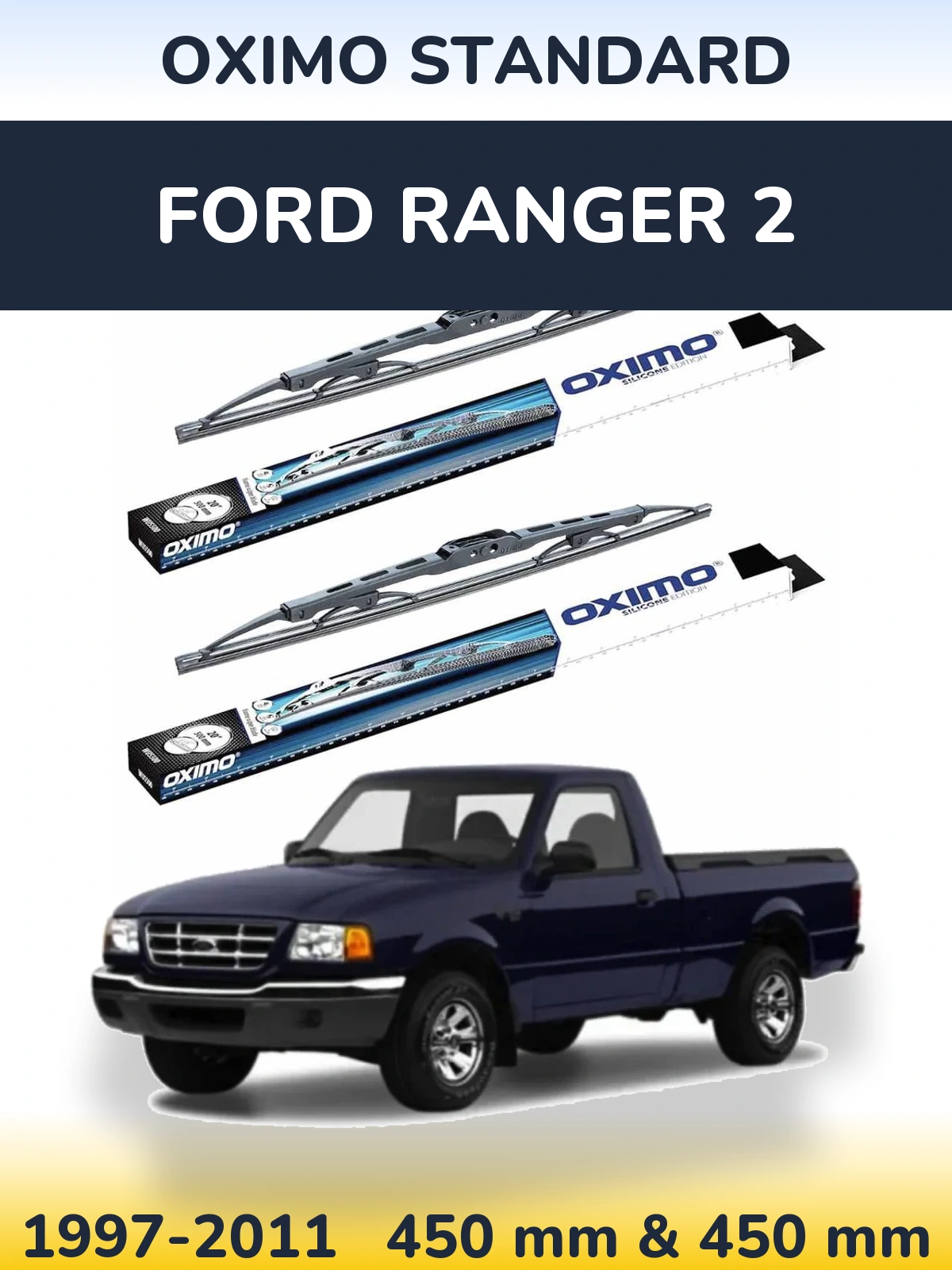 Комплект передних дворников Oximo Standard 450 & 450 мм для Ford Ranger 2 1997-2011