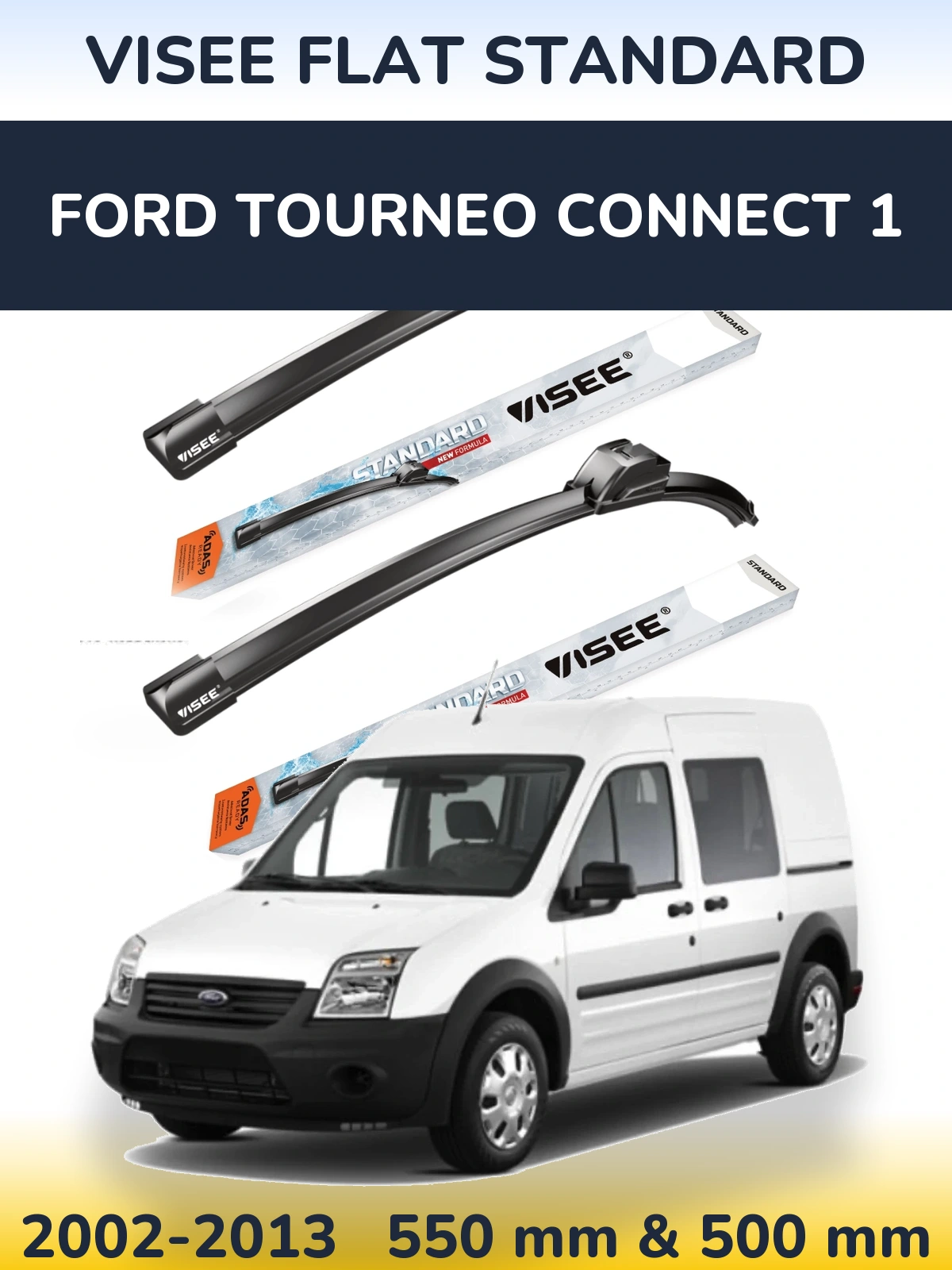 Комплект передних дворников VISEE FLAT STANDARD 550 & 500 мм для Ford Tourneo Connect 1 2002-2013