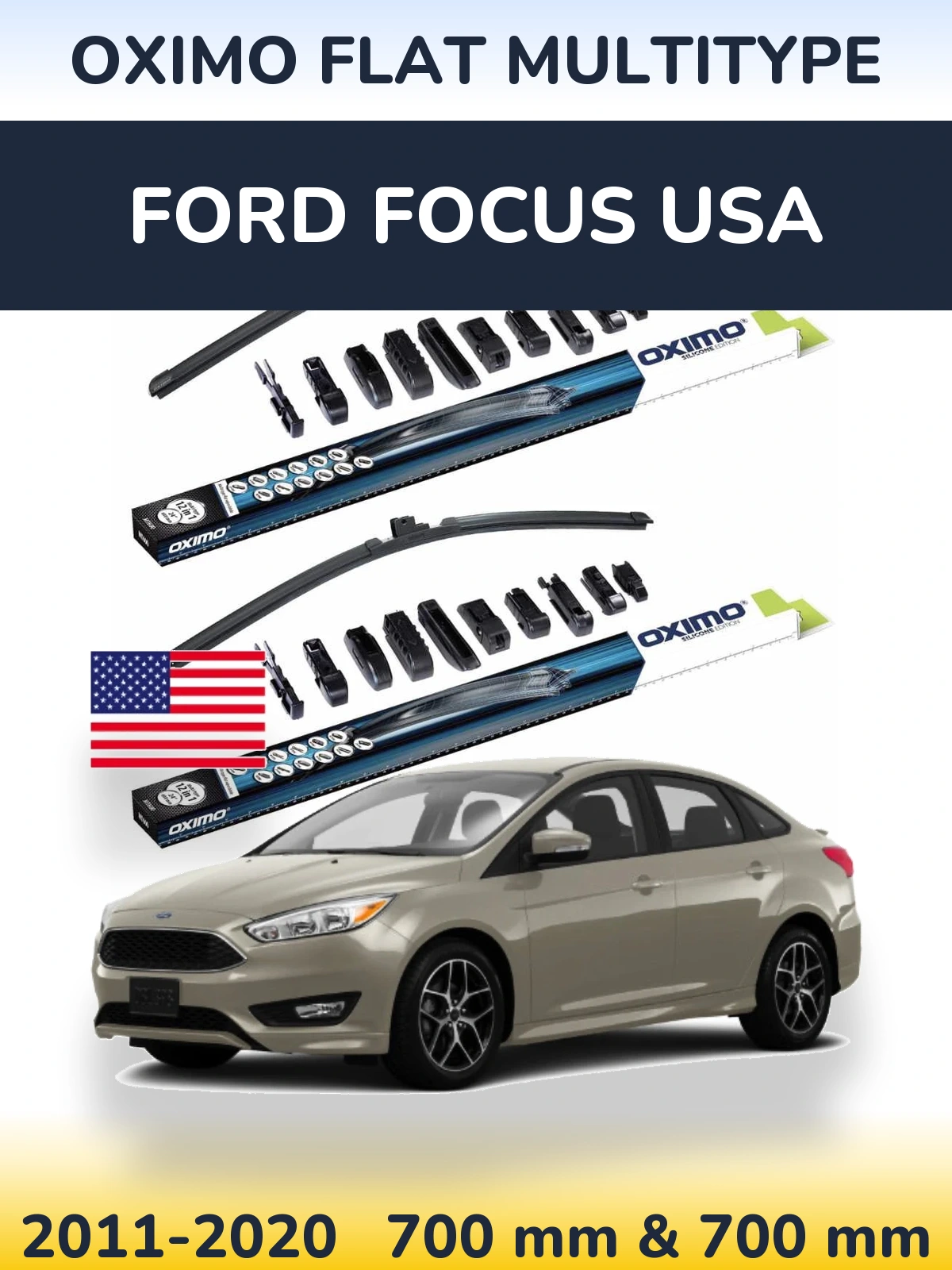 Front wiper blade set Oximo Flat MultiTüüpe 700 & 700 mm for Ford Focus USA 2011-2020