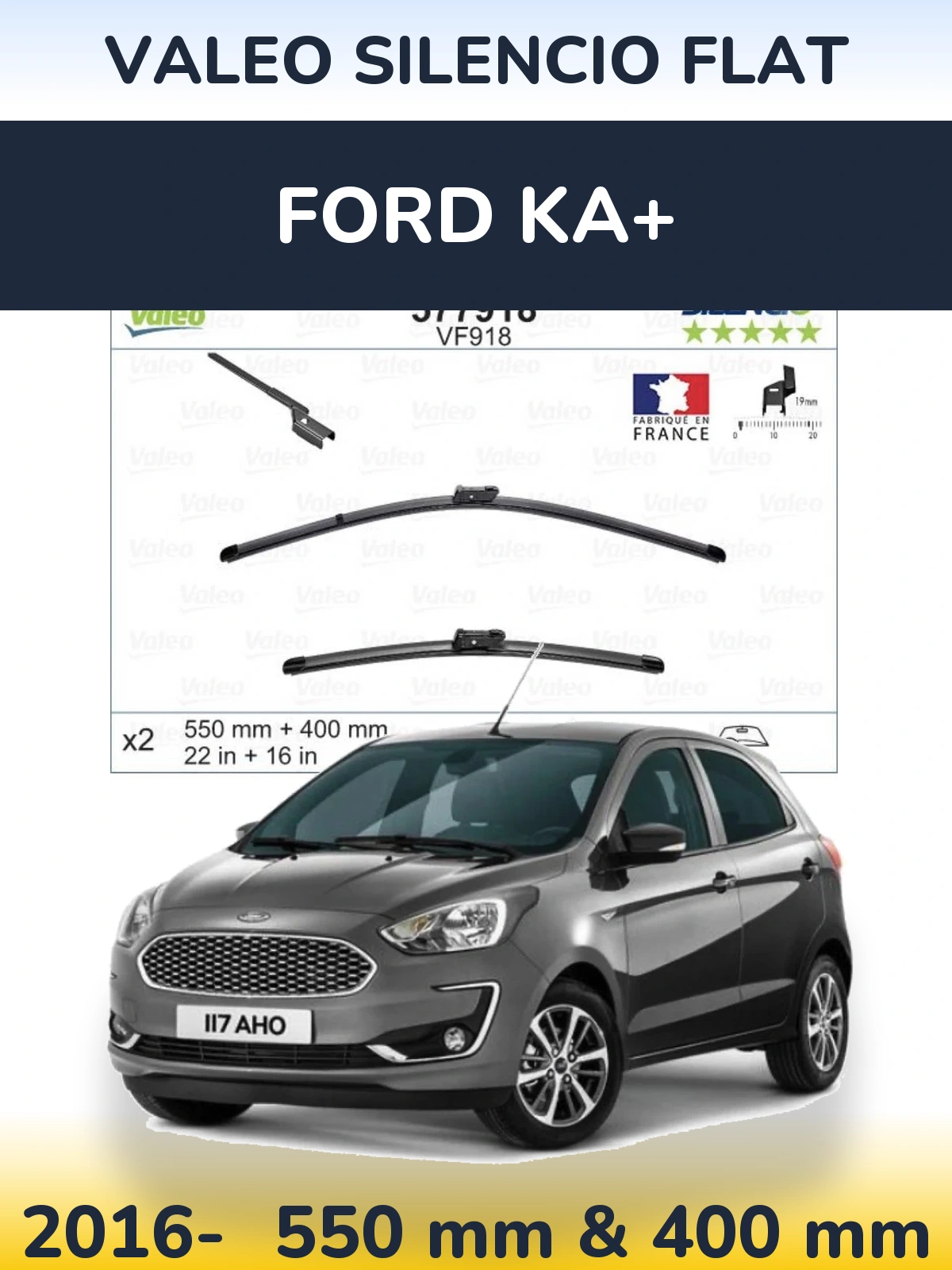 Комплект передних дворников Valeo Silencio Flat 550 & 400 мм для Ford Ka+ 2016-2026