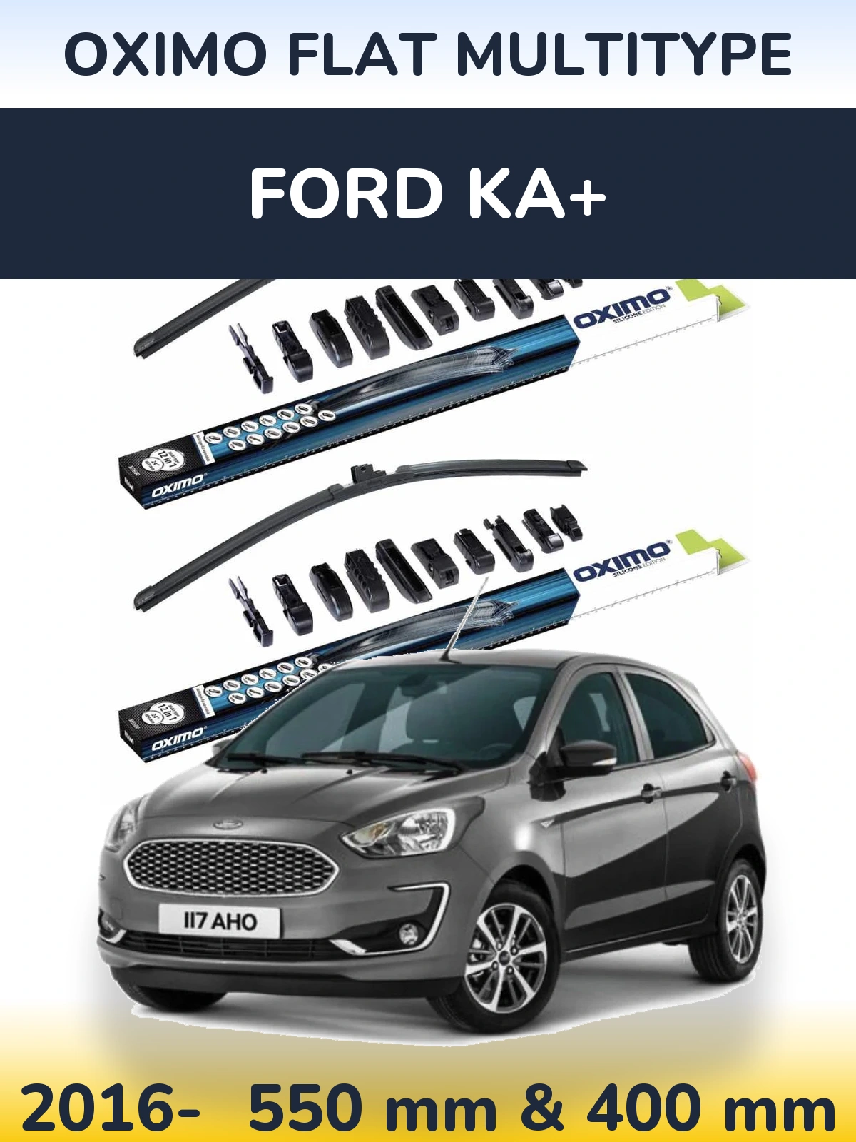 Комплект передніх щіток Oximo Flat MultiТипe 550 & 400 мм для Ford Ka+ 2016-2026