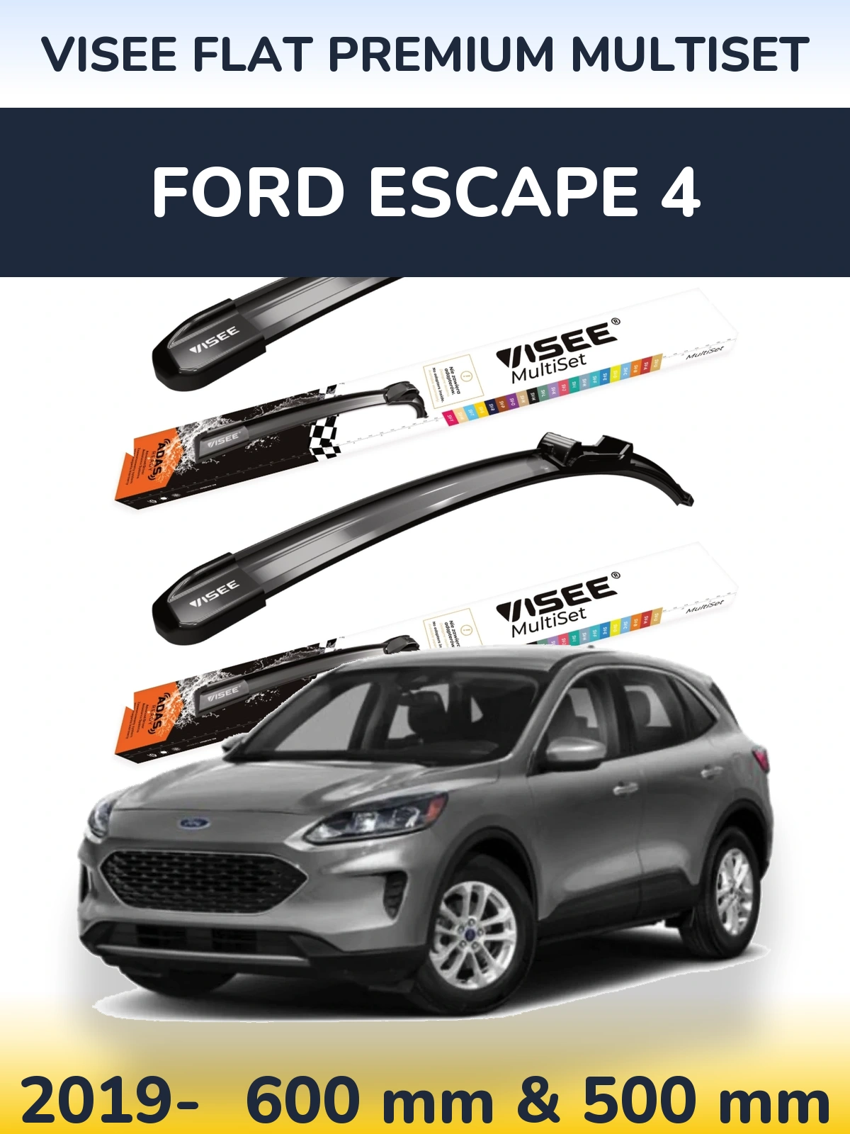 Комплект передних дворников VISEE FLAT PREMIUM MultiSet 600 & 500 мм для Ford Escape 4 2019-2026