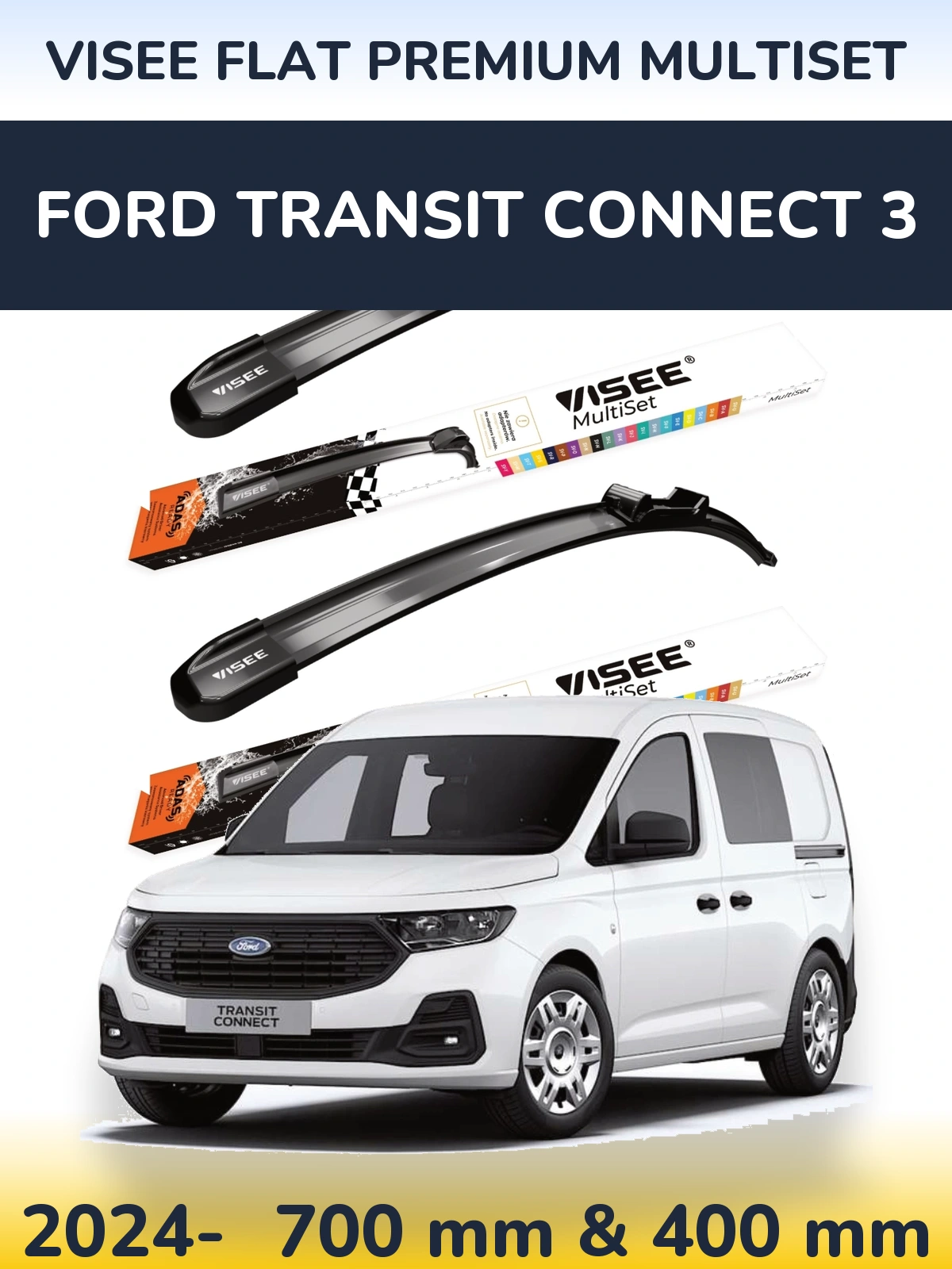 Комплект передних дворников VISEE FLAT PREMIUM MultiSet 700 & 400 мм для Ford Transit Connect 3 2024-2026