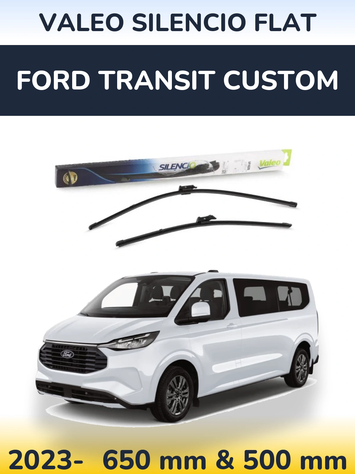 Комплект передних дворников Valeo Silencio Flat 650 & 500 мм для Ford Transit Custom 2023-2026