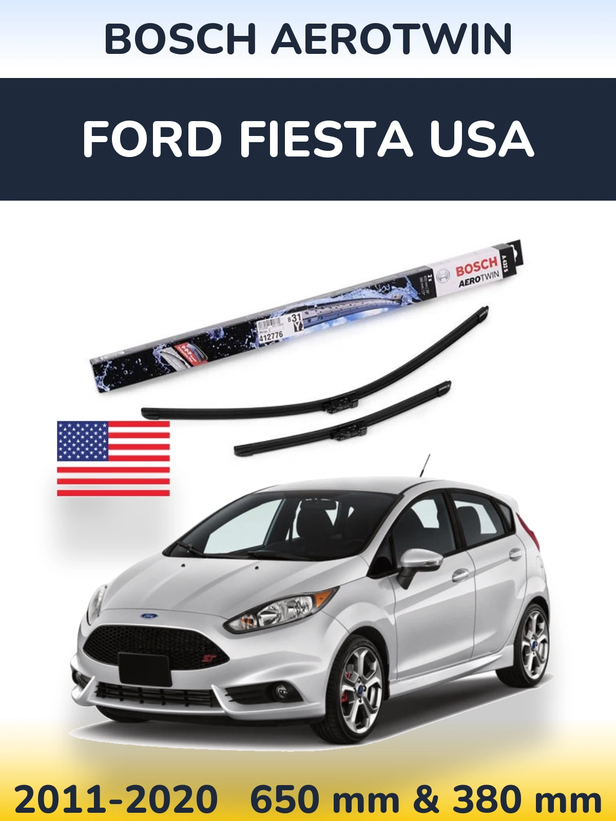 Комплект передніх щіток BOSCH AeroTwin 650 & 380 мм для Ford Fiesta USA 2011-2020