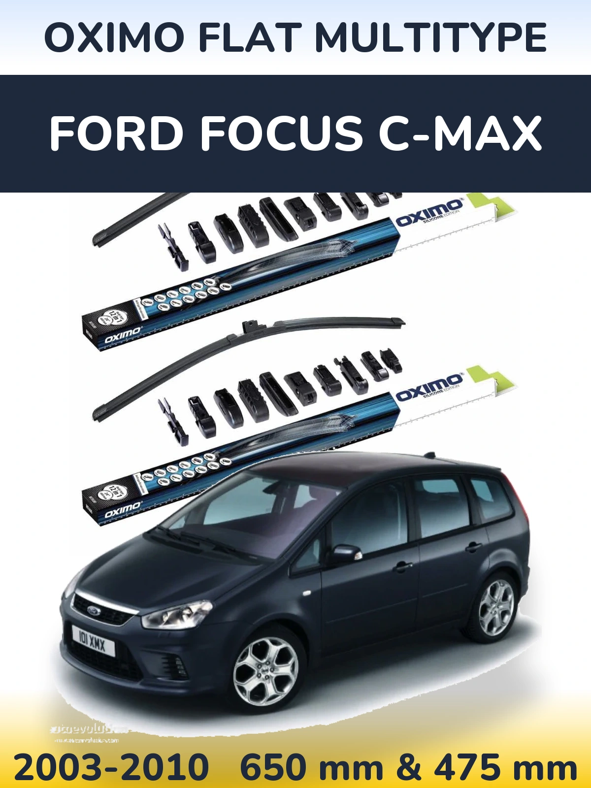 Front wiper blade set Oximo Flat MultiTüüpe 650 & 475 mm for Ford Focus C-MAX 2003-2010