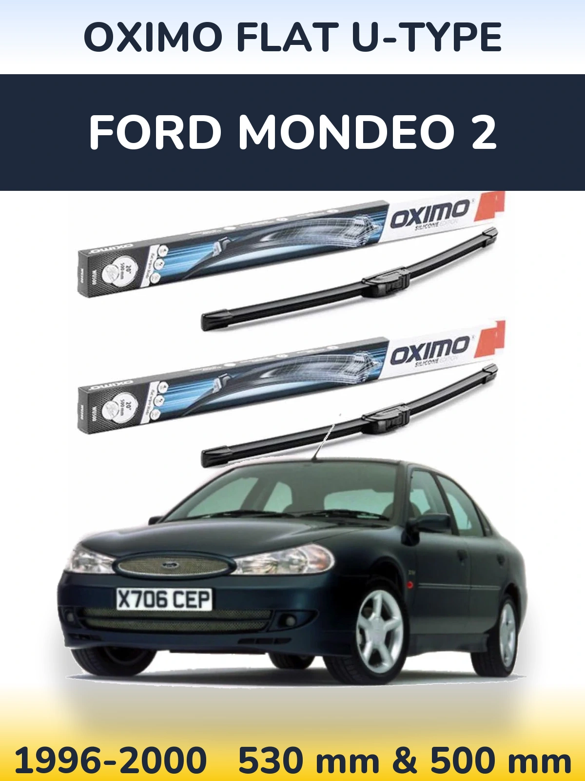 Комплект передних дворников Oximo Flat U-type 530 & 500 мм для Ford Mondeo 2 1996-2000