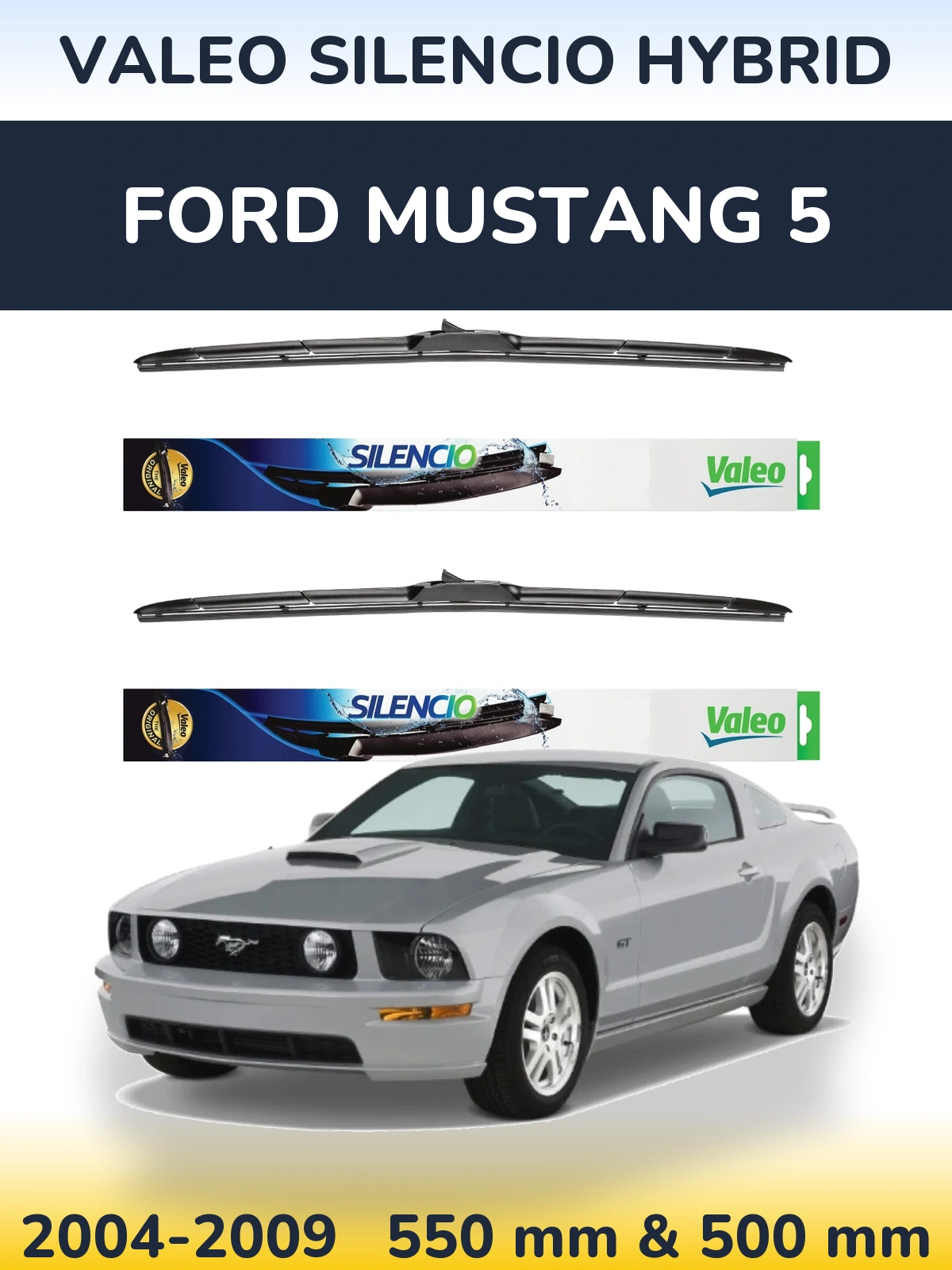 Комплект передніх щіток Valeo Silencio Hybrid 550 & 500 мм для Ford Mustang 5 2004-2009