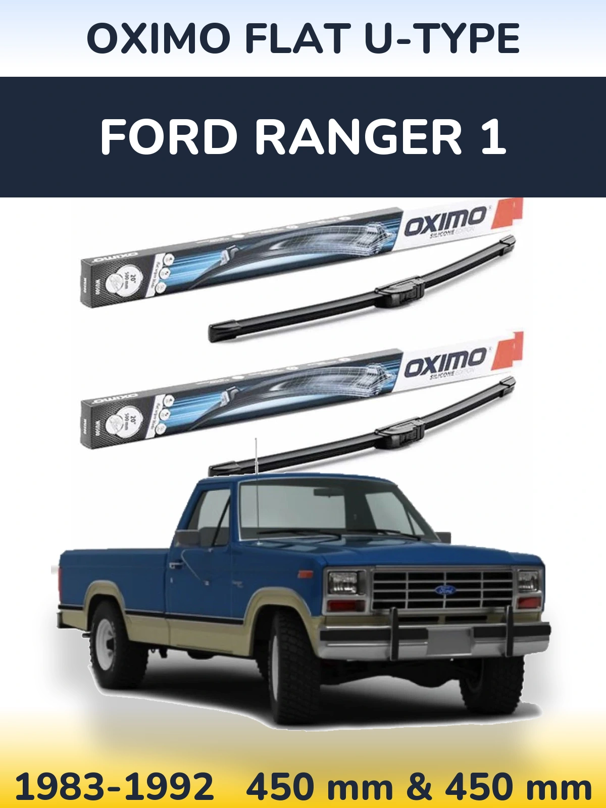 Комплект передних дворников Oximo Flat U-type 450 & 450 мм для Ford Ranger 1 1983-1992