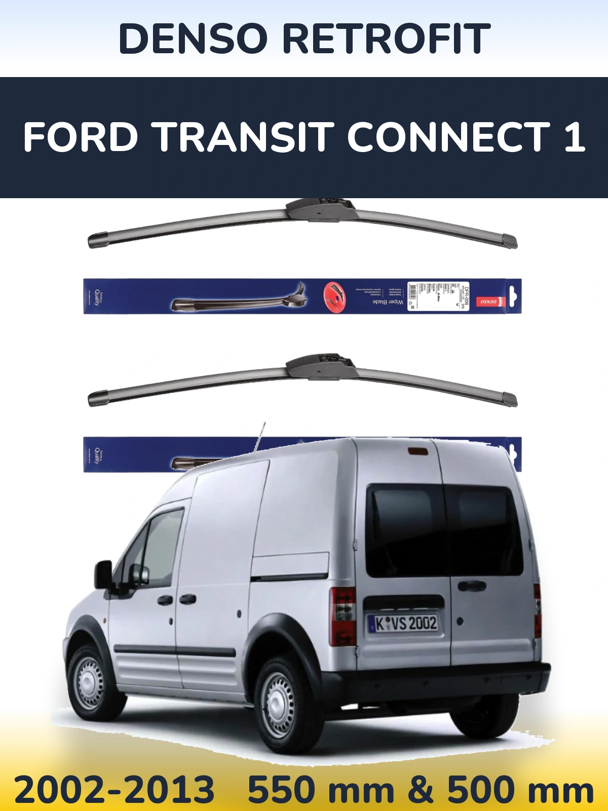 Комплект передніх щіток Denso Retrofit 550 & 500 мм для Ford Transit Connect 1 2002-2013