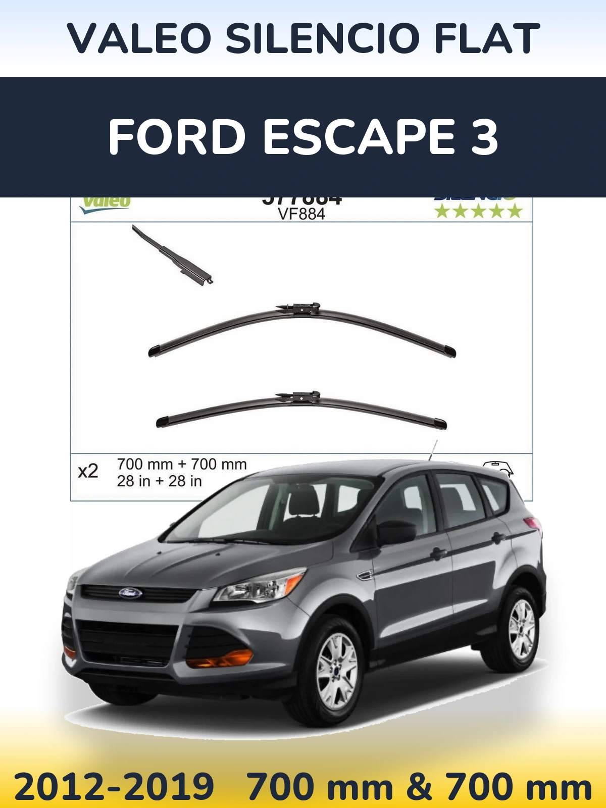 Комплект передних дворников Valeo Silencio Flat 700 & 700 мм для Ford Escape 3 2012-2019